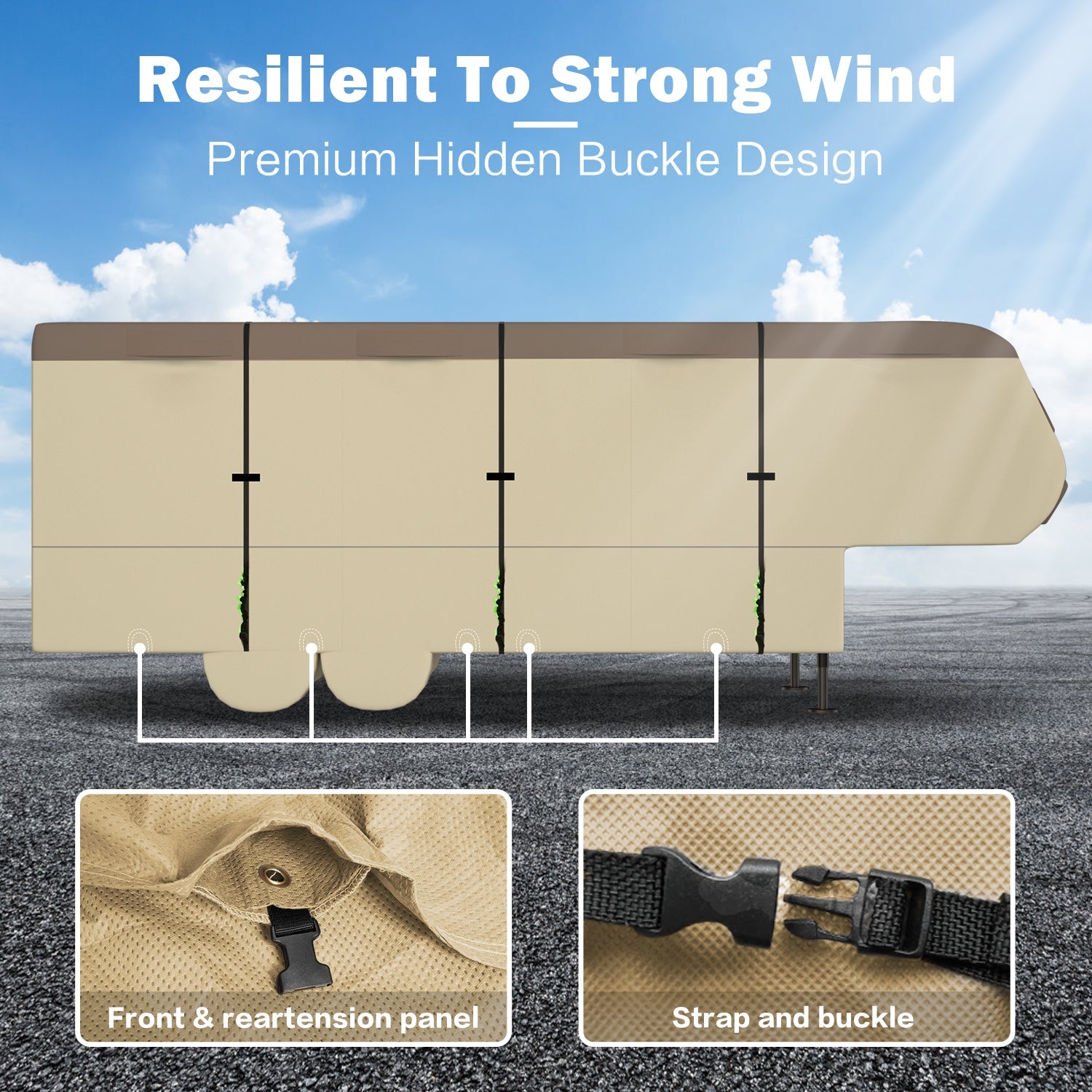 Umbrauto Umbrauto 5th Wheel RV Cover | 7-Layer Waterproof & UV-Proof Camper Trailer Cover with Tire Covers, Tongue Jack Cover & Windproof Ropes - Energize Trek