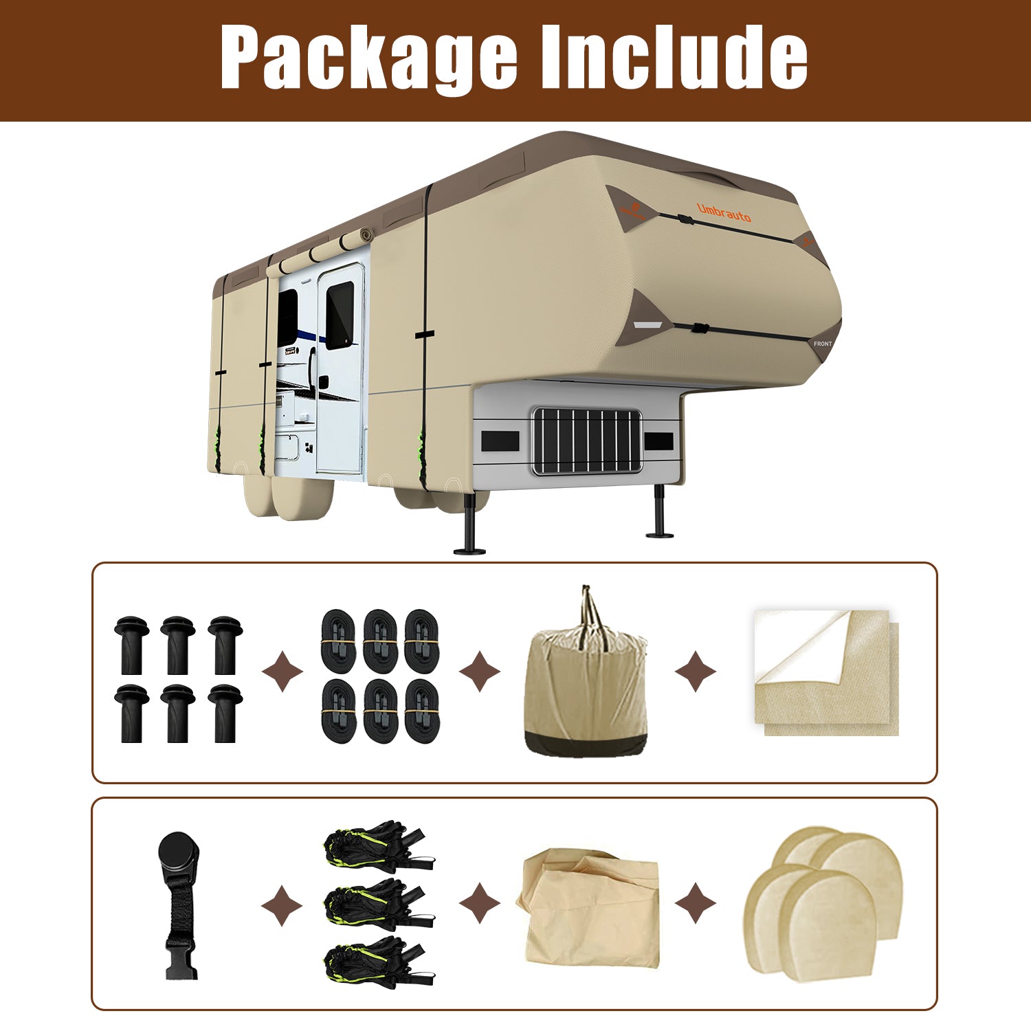 Umbrauto Umbrauto 5th Wheel RV Cover | 7-Layer Waterproof & UV-Proof Camper Trailer Cover with Tire Covers, Tongue Jack Cover & Windproof Ropes - Energize Trek