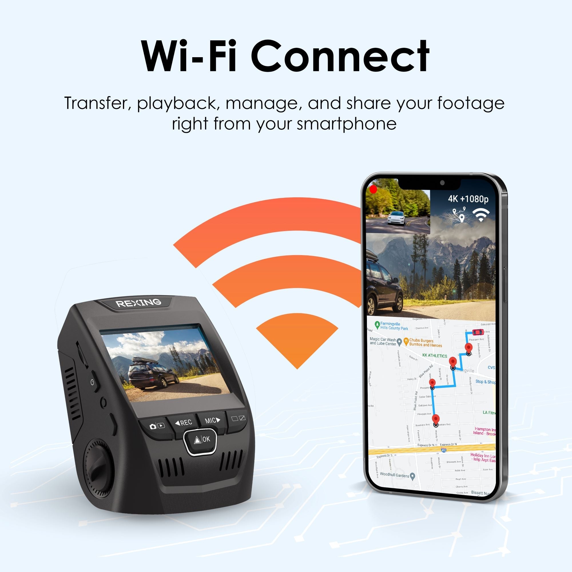 Rexing V1P SE 4K Dual Channel Car Dash Cam w/ GPS, Wi-Fi & Bonus CPL Filters - Energize Trek