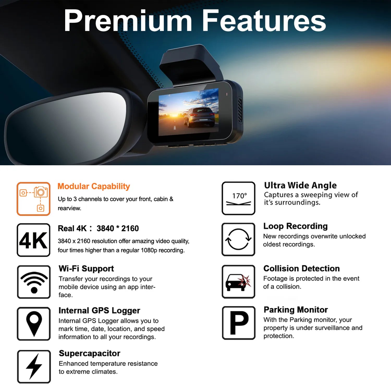Rexing V5 Bundle Dash Cam 3-Channel Premium 4K with Wi-Fi and GPS - Energize Trek