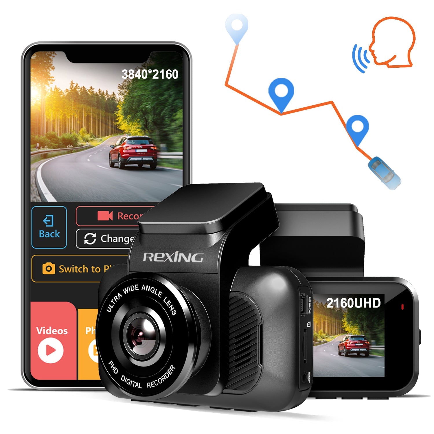 Rexing V5 Bundle Dash Cam 3-Channel Premium 4K with Wi-Fi and GPS - Energize Trek