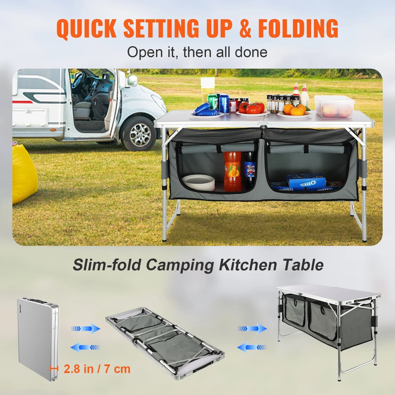 VEVOR Folding Camping Kitchen Table for Outdoor Cooking Portable - Energize Trek
