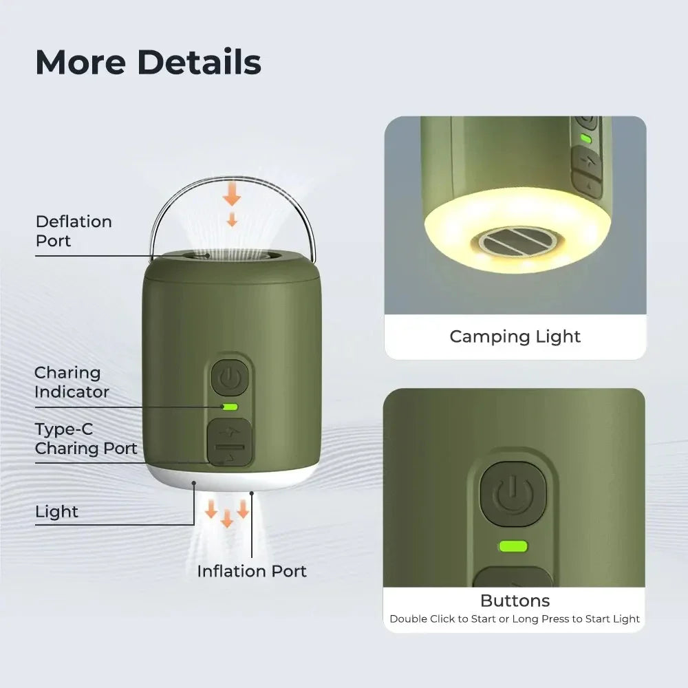 WESTTUNE Tiny Air Pump With Camping Lantern for Inflatable Mats - Energize Trek
