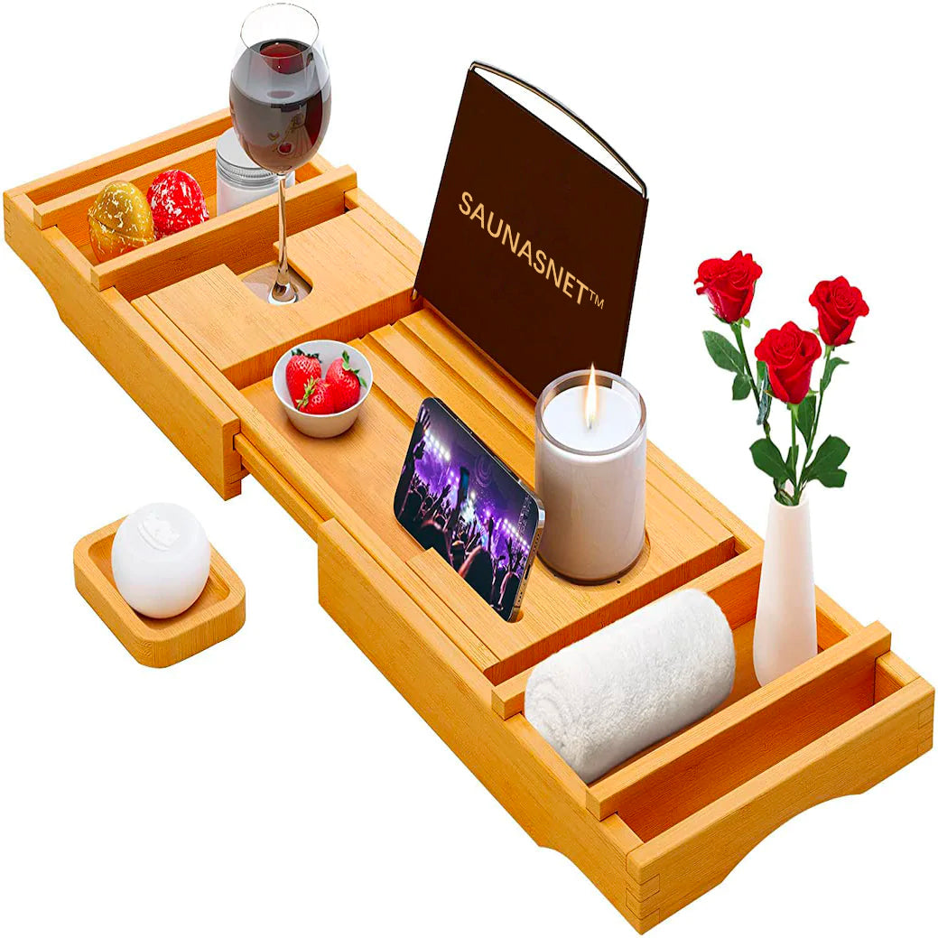 SAUNA EVOLUTION®  Natural Bamboo Bathtub Caddy - Energize Trek