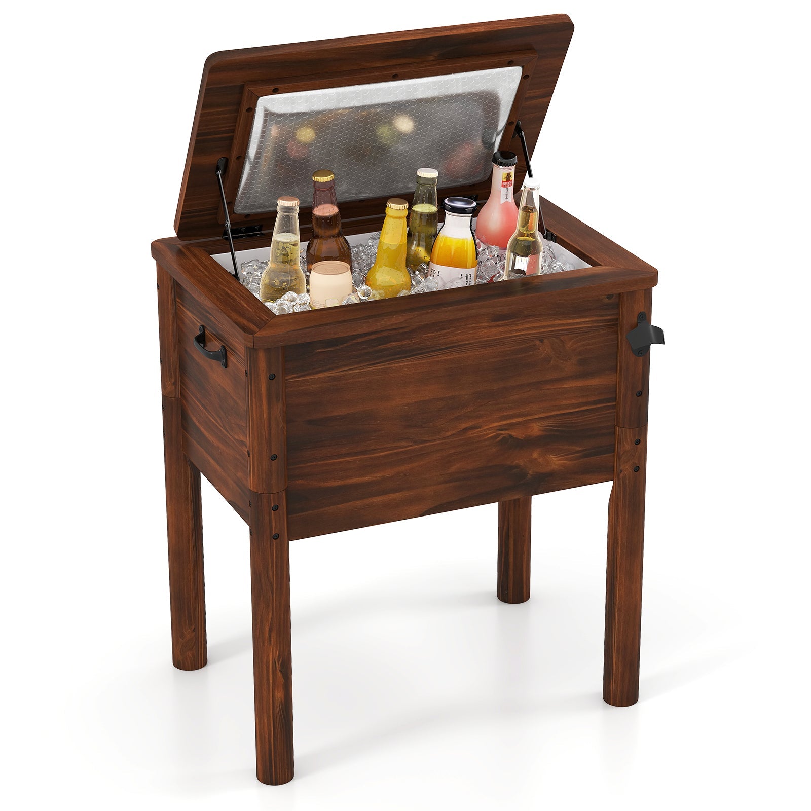 Wooden Patio Cooler with 3 Handles and Bottle Opener-Brown - Energize Trek
