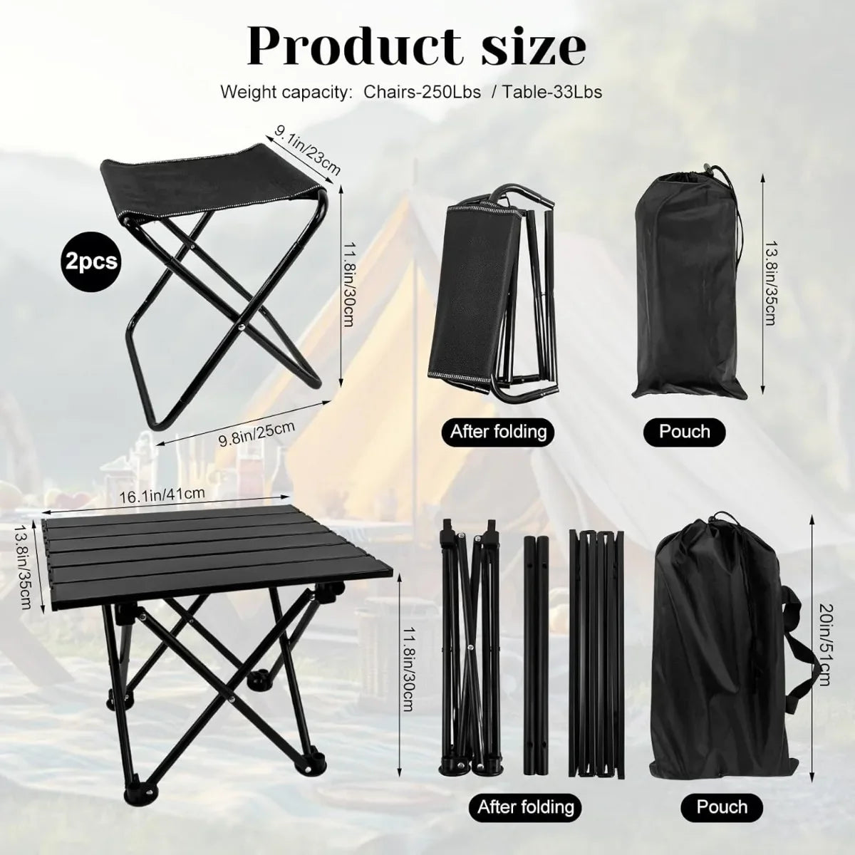XIUWO Folding Camping Table With 2 Chairs - Energize Trek