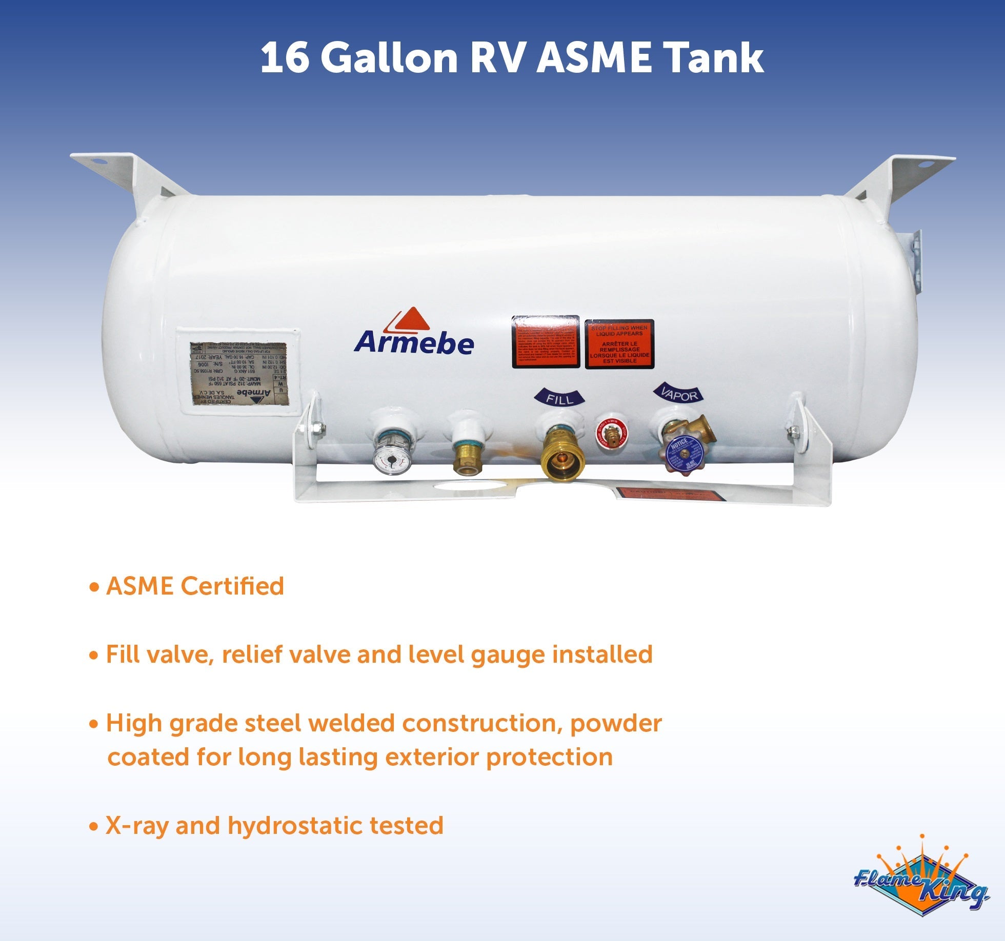 Flame King 16 Gal ASME RV Trailer Propane Cylinder Tank - Energize Trek