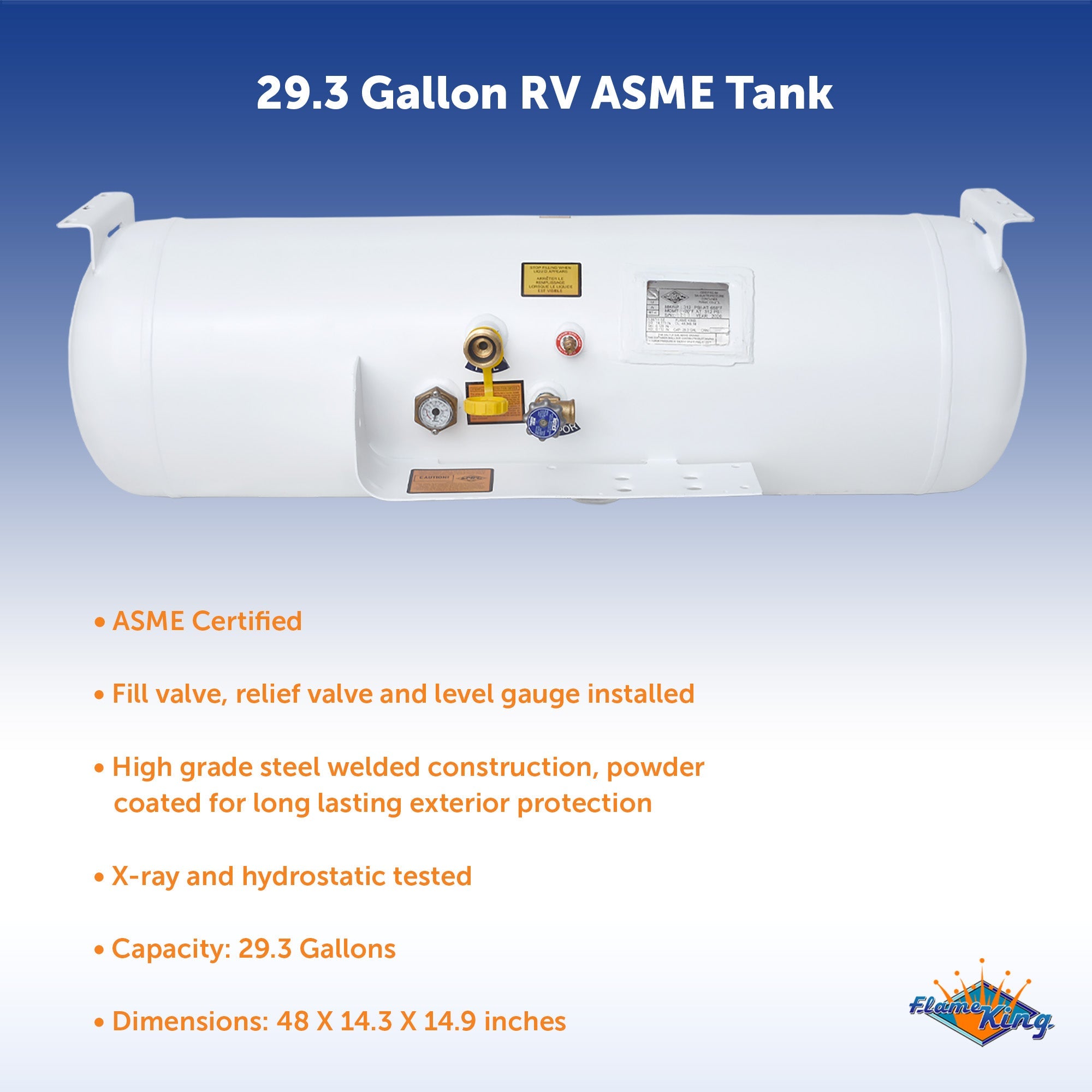 Flame King 29.3 Gal ASME Propane Tank Cylinder RV Trailer - Energize Trek