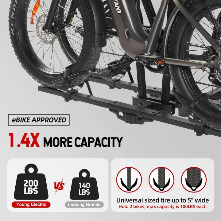 Young Electric FELLOW Foldable Hitch eBike Rack | 2’’ Receiver, 200 LBS Capacity (Open Box) - Energize Trek