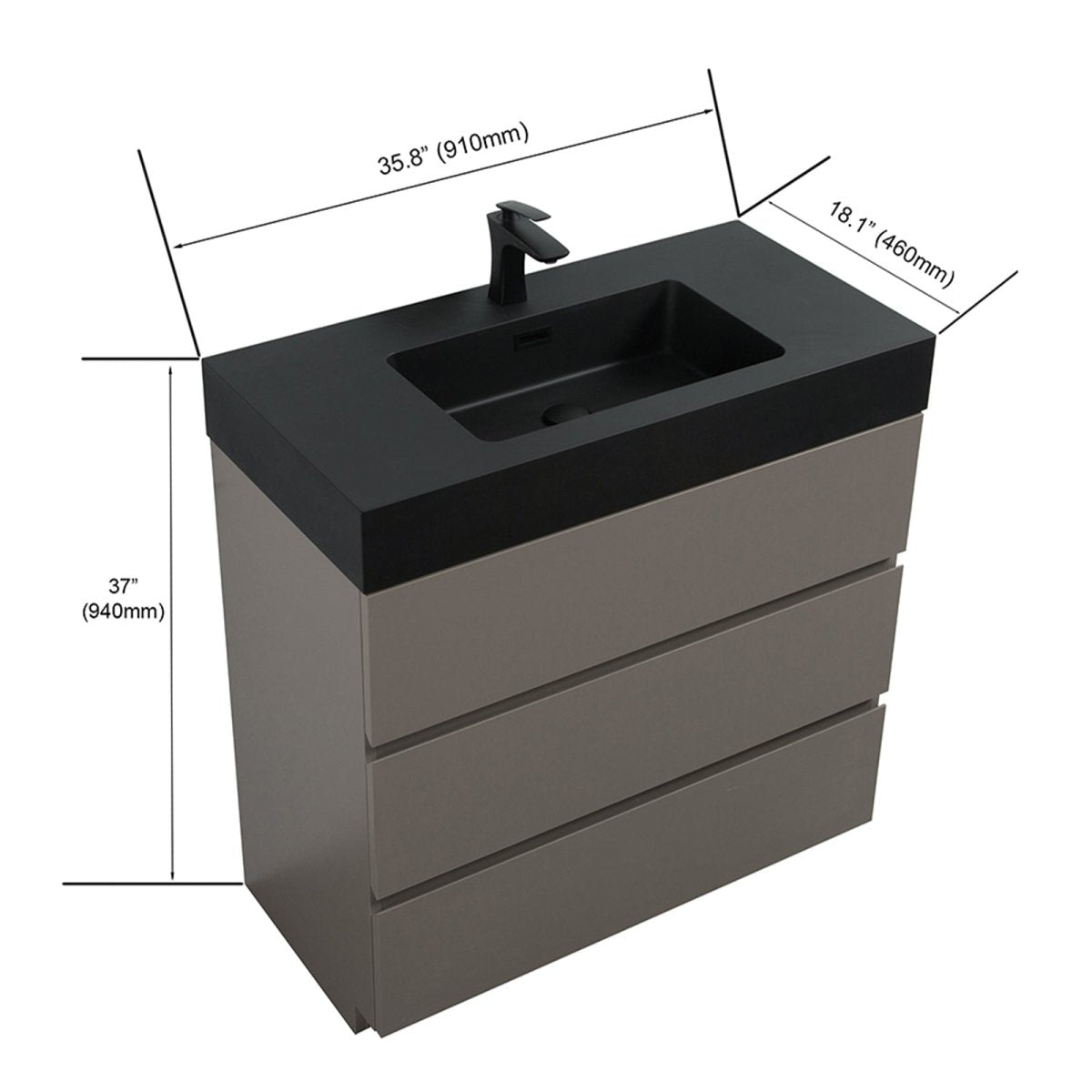 Alice 36 Inch Premium Modern Freestanding One-Piece Bathroom Vanity Set Without Drain And Faucet (SAK71364) - Energize Trek