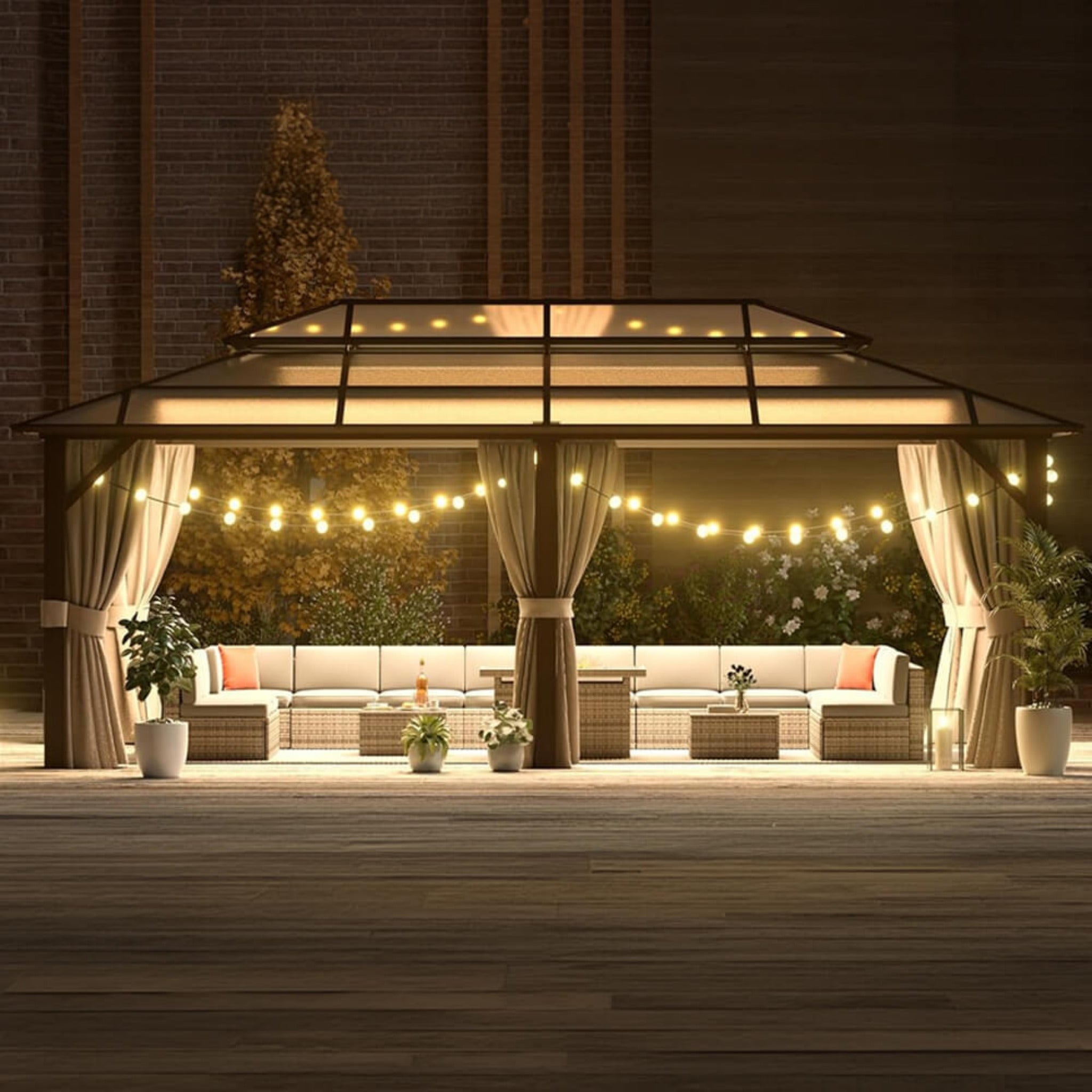 [12x20FT] Premium Aluminum Outdoor Polycarbonate Hardtop-Gazebo With UV Protection, Netting & Curtains (96815273) - Energize Trek