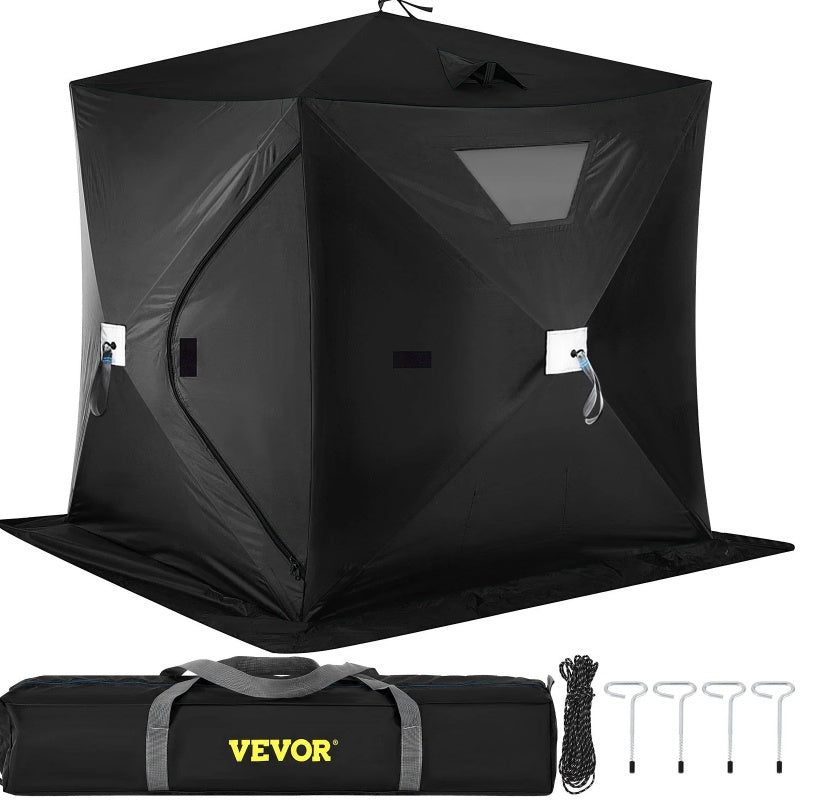 2-3 Person Ice Fishing Shelter, Pop-Up Portable Insulated Ice Fishing Tent, Waterproof Oxford Fabric - Energize Trek