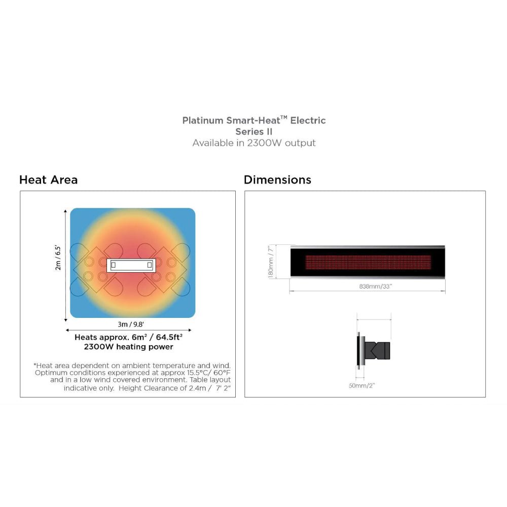 Bromic Heating Platinum Smart-Heat™ Series II 33-Inch 7,900 BTU 240V Electric Patio Heater, 2300W [BH0320003] (SAK42615) - Energize Trek