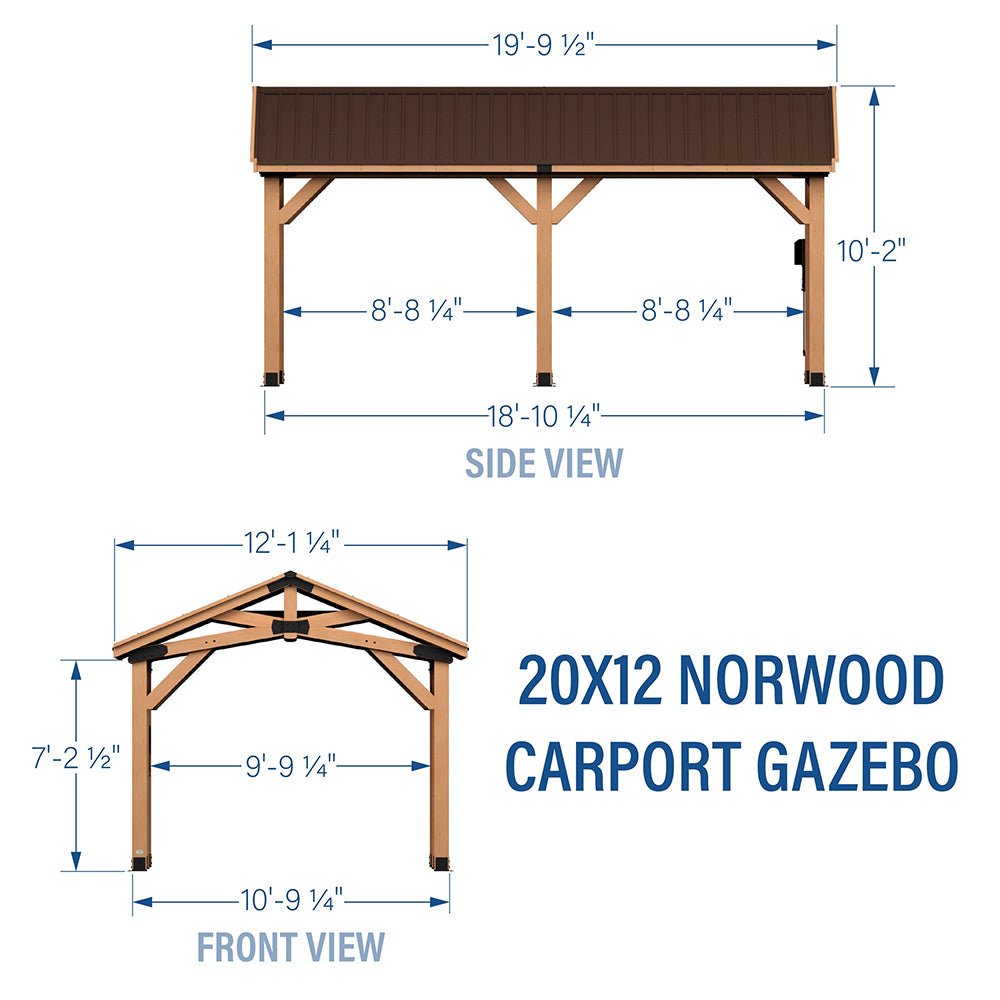 [12x20FT] BYD Premium All Cedar Wooden Carport Pavilion Gazebo With Sloped Hardtop Steel Roof (92758314) - Energize Trek