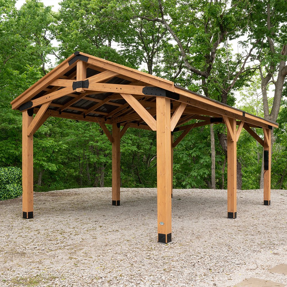 [12x20FT] BYD Premium All Cedar Wooden Carport Pavilion Gazebo With Sloped Hardtop Steel Roof (92758314) - Energize Trek