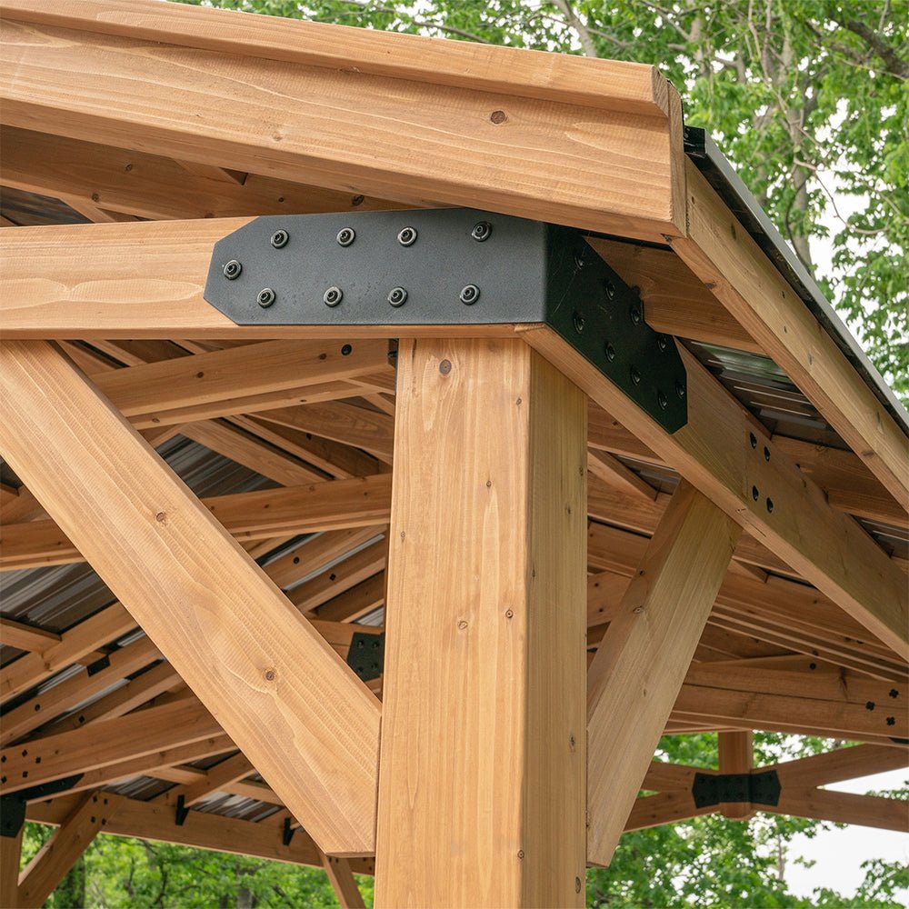 [12x20FT] BYD Premium All Cedar Wooden Carport Pavilion Gazebo With Sloped Hardtop Steel Roof (92758314) - Energize Trek