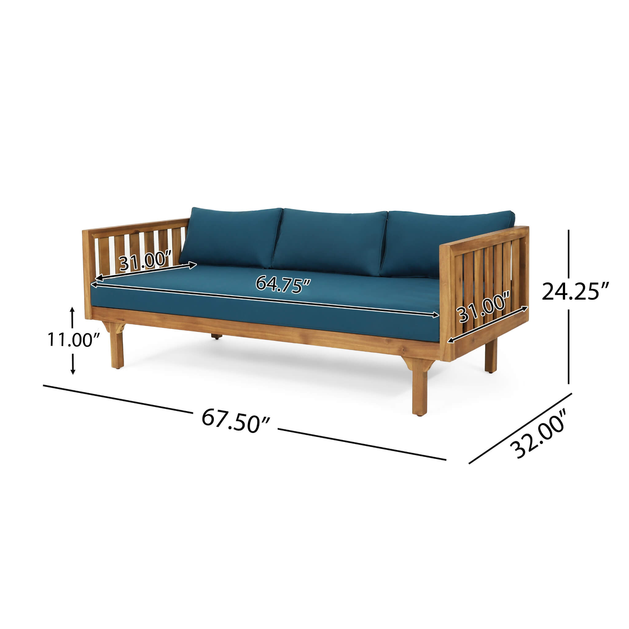 Claremont 3-Seater Acacia Wood Daybed Sofa With Water-Resistant Cushions (SAK65773) - Energize Trek