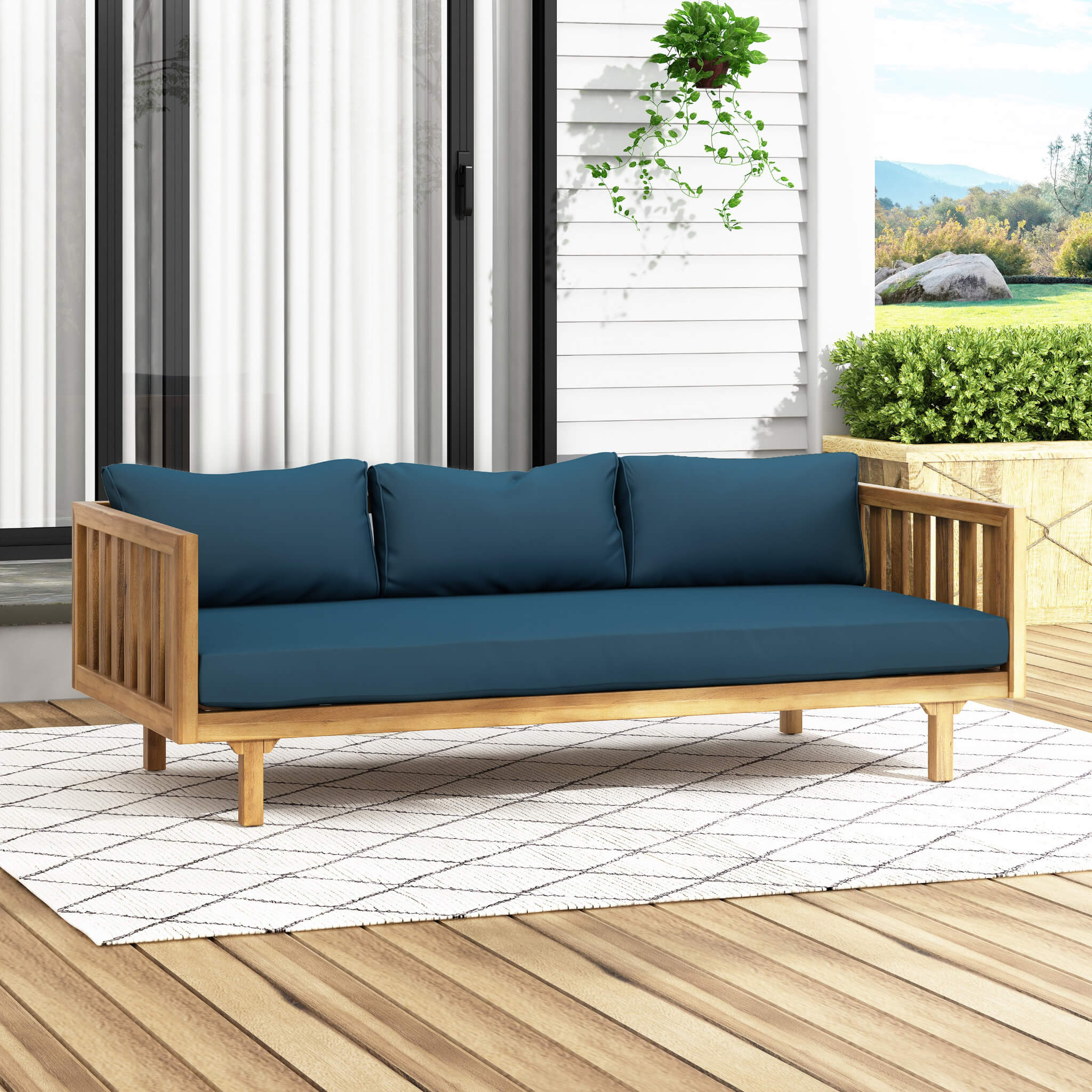 Claremont 3-Seater Acacia Wood Daybed Sofa With Water-Resistant Cushions (SAK65773) - Energize Trek