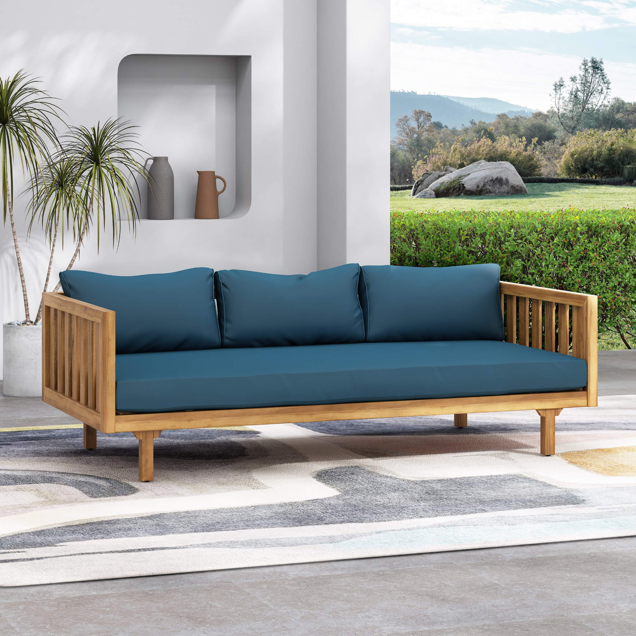 Claremont 3-Seater Acacia Wood Daybed Sofa With Water-Resistant Cushions (SAK65773) - Energize Trek