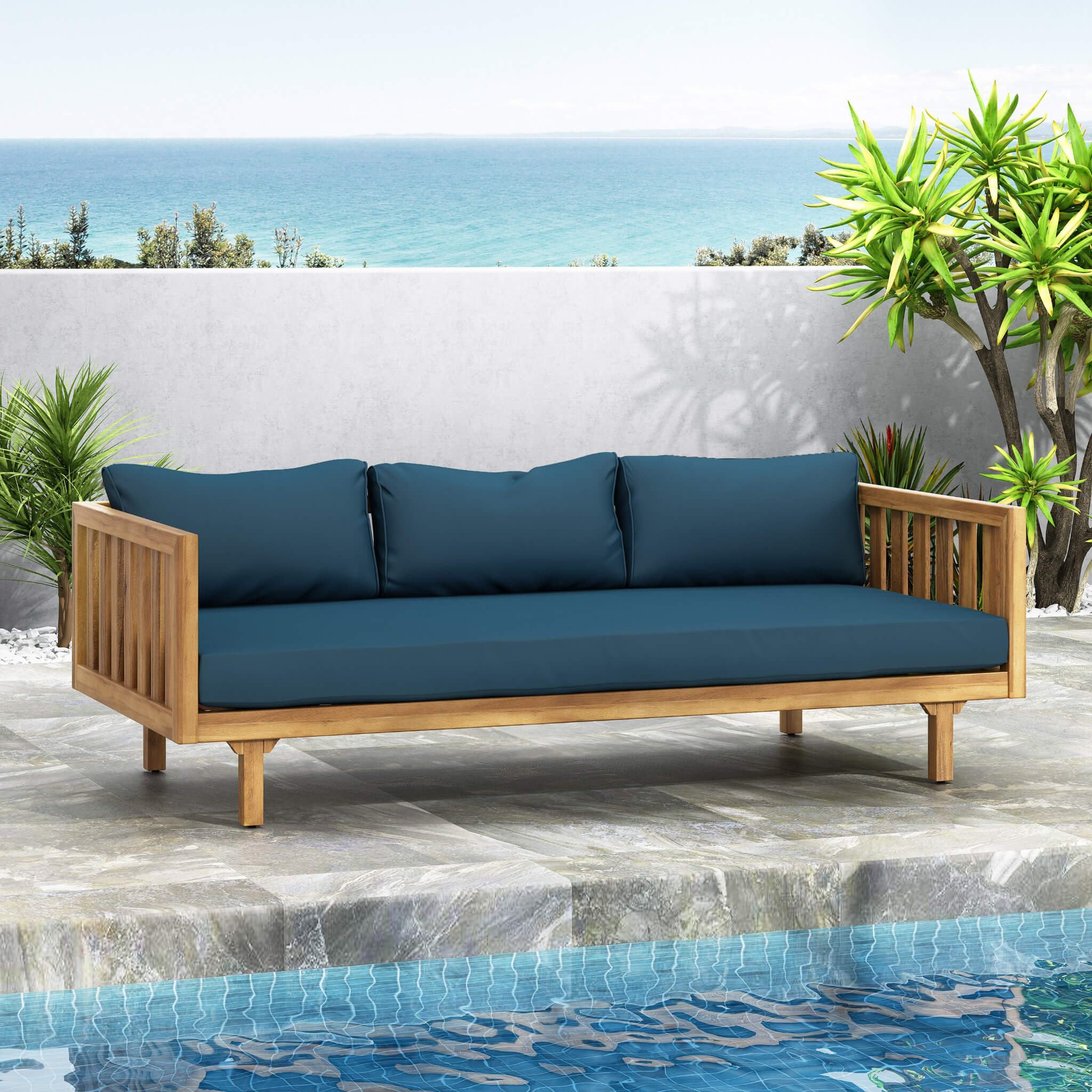 Claremont 3-Seater Acacia Wood Daybed Sofa With Water-Resistant Cushions (SAK65773) - Energize Trek
