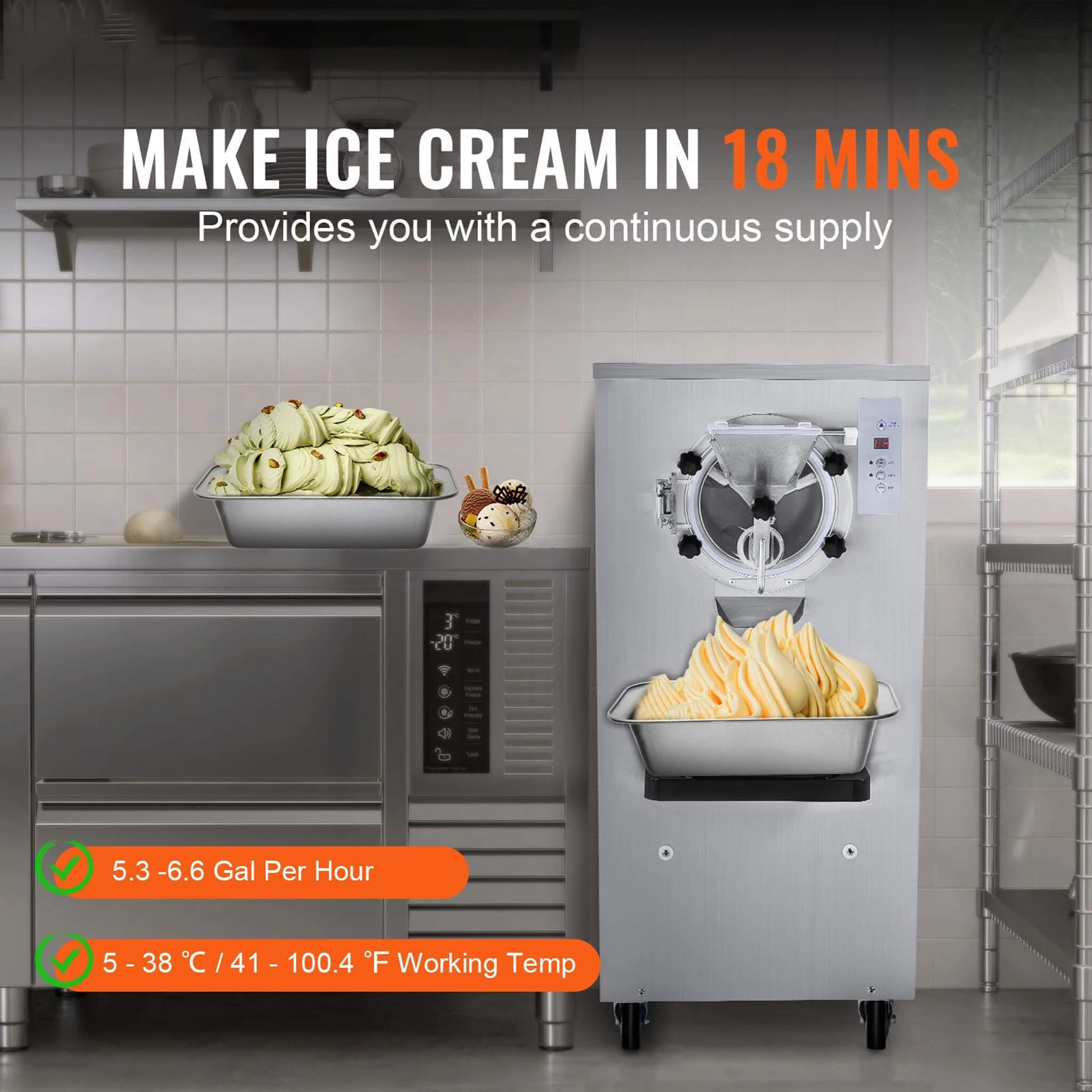 Commercial Single-Flavor Hard Serve Stainless Steel Ice Cream Machine, 20-25L/H (SAK20782) - Energize Trek