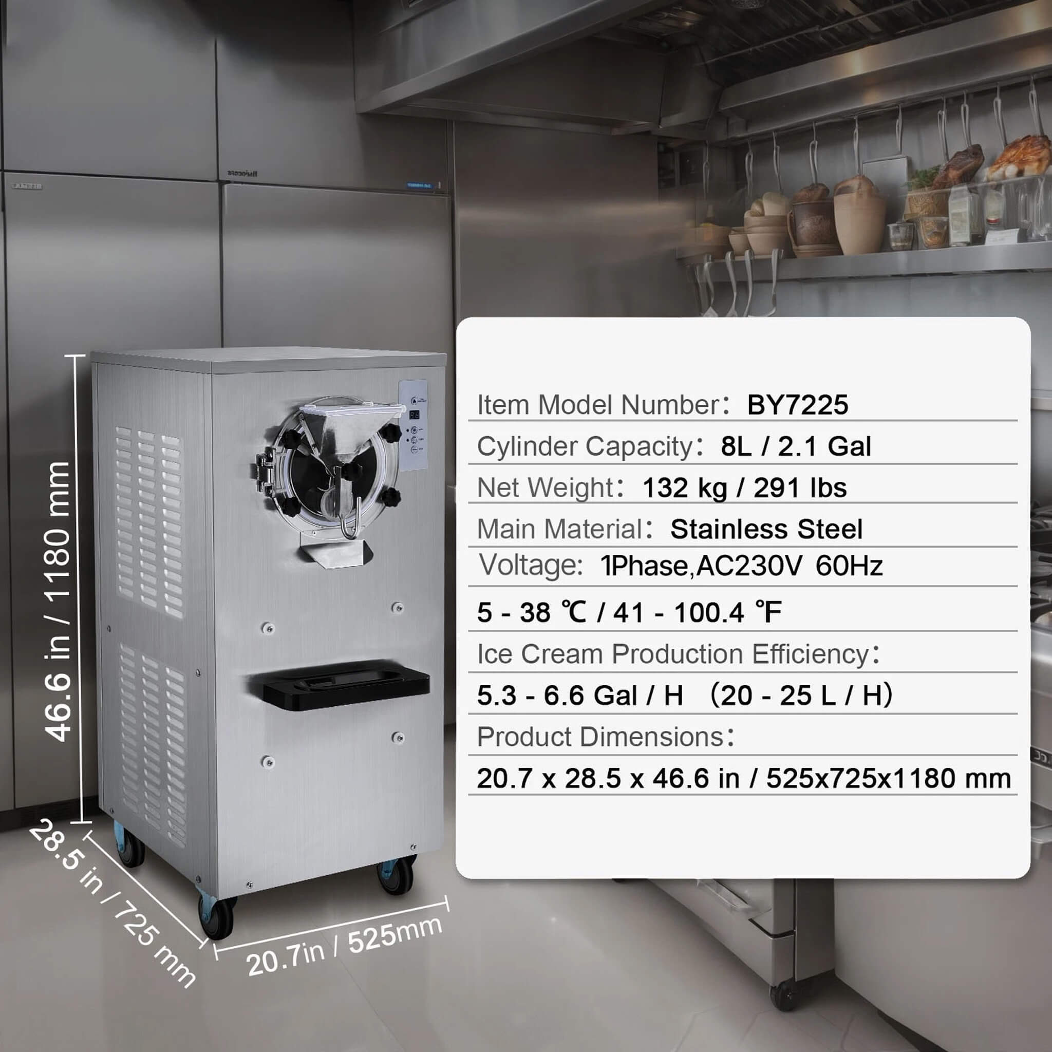 Commercial Single-Flavor Hard Serve Stainless Steel Ice Cream Machine, 20-25L/H (SAK20782) - Energize Trek