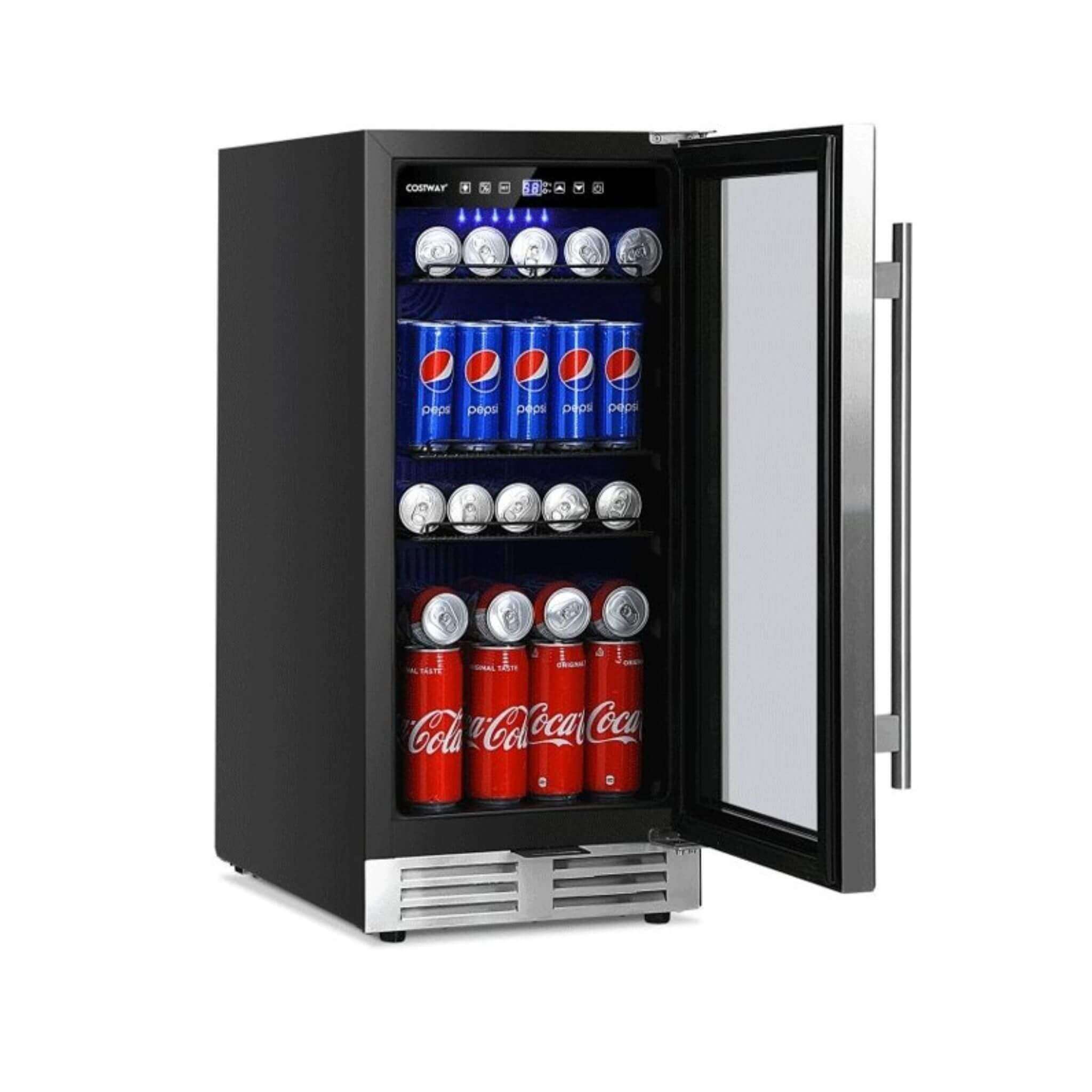Premium 15" Tall Built-In Freestanding Beverage Cooler Refrigerator, 100 Cans (SAK77654) - Energize Trek