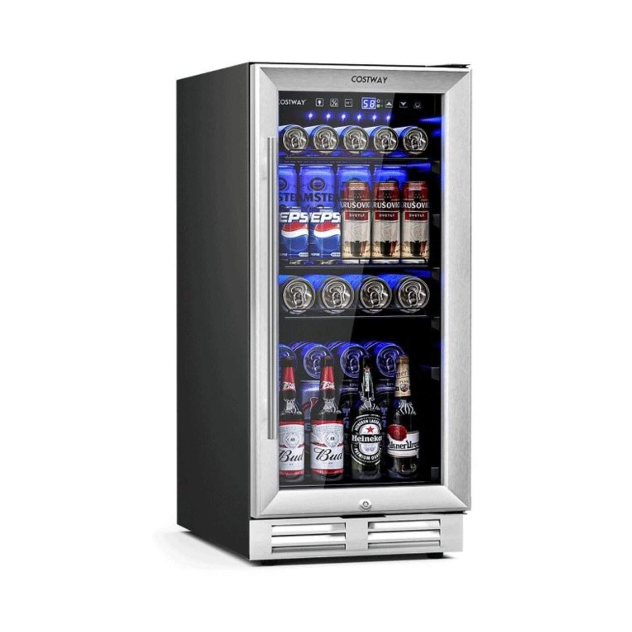 Premium 15" Tall Built-In Freestanding Beverage Cooler Refrigerator, 100 Cans (SAK77654) - Energize Trek