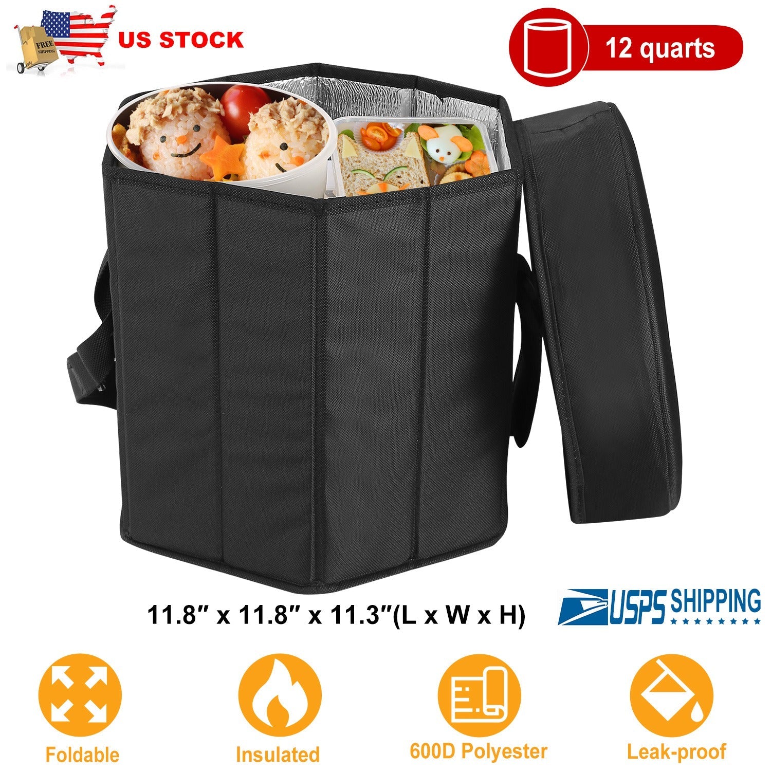 Collapsible Grocery Cooler Bag 3 Gallon Insulated Food Container Seat Combo for Camping Picnic Shopping
