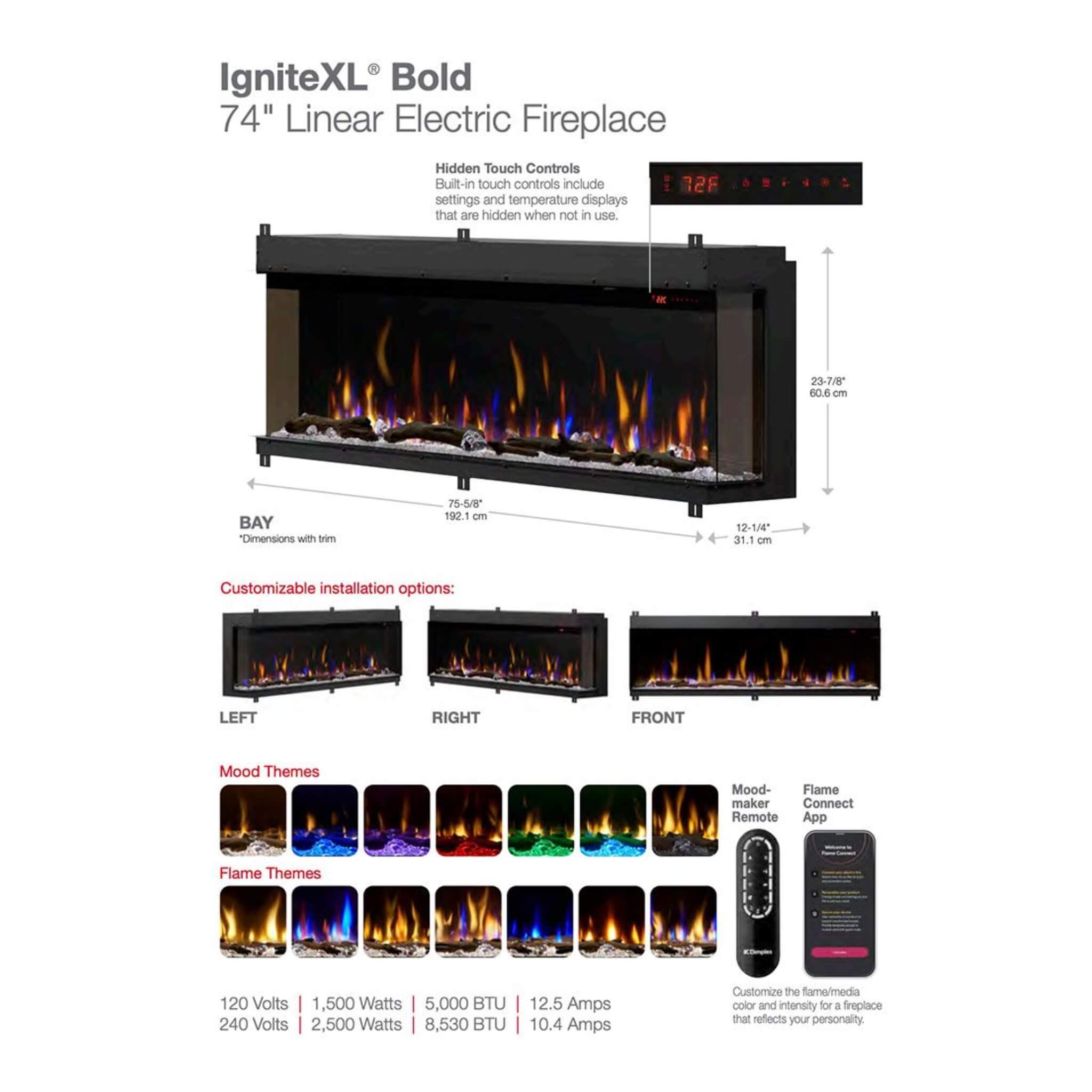 Dimplex IgniteXL Bold 74" Deep Built-In Linear Electric Fireplace [XLF7417-XD] (SAK78959) - Energize Trek