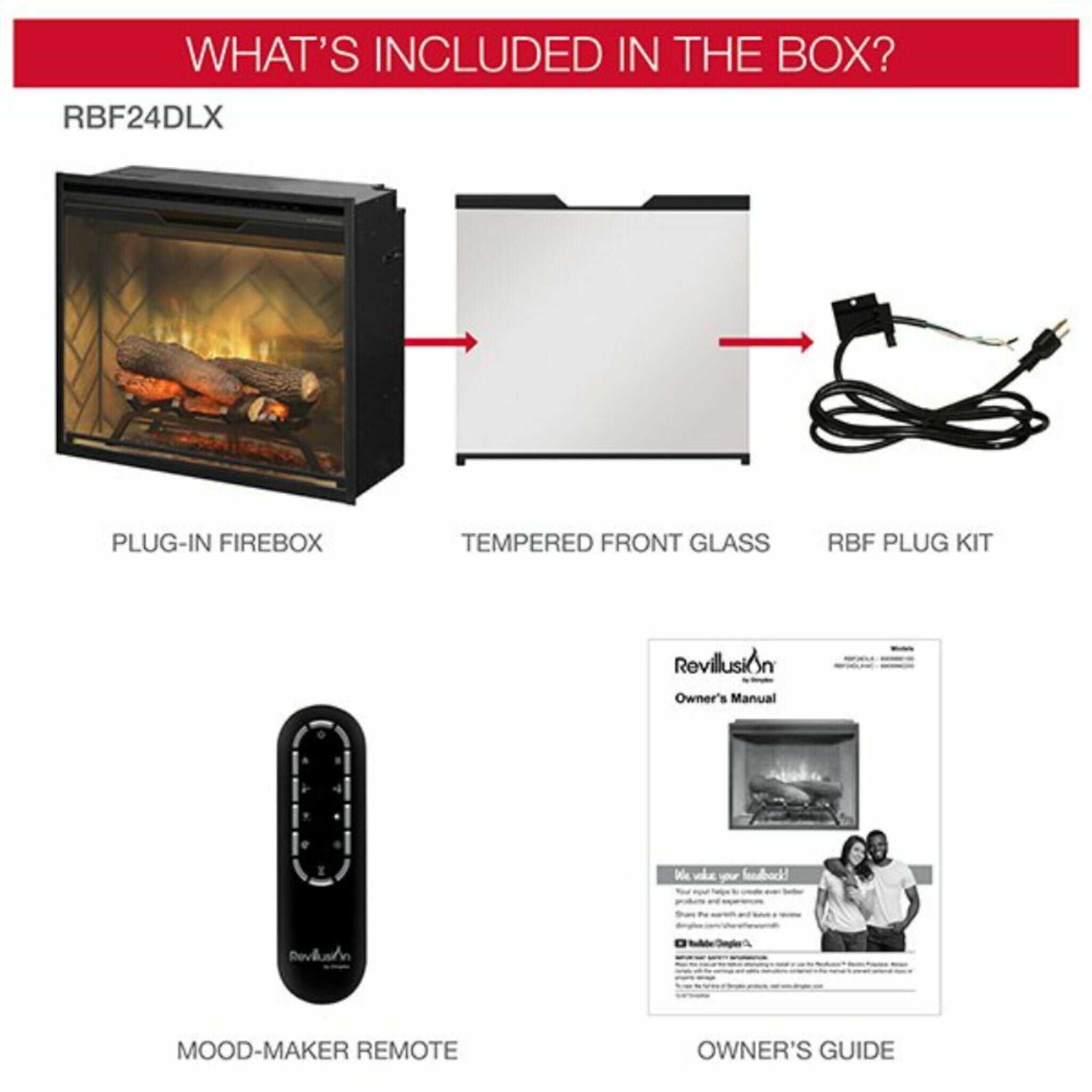 Dimplex Revillusion Herringbone Brick Built-In Electric Firebox With Front Glass [RBF30/36/42] (SAK12893) - Energize Trek