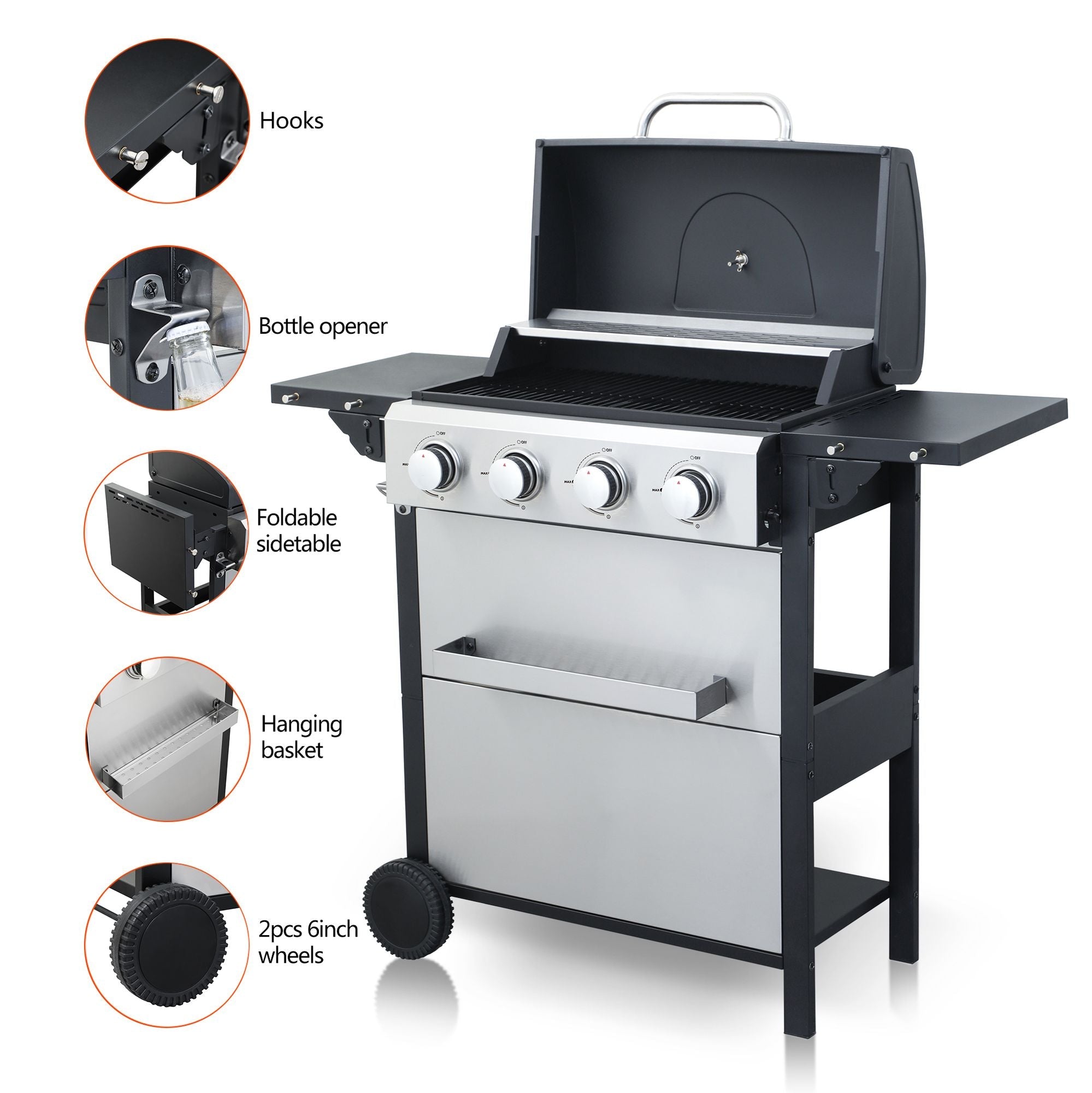 4-Burner Propane BBQ Grill – 34,200 BTU with Foldable Table & Hooks - Energize Trek