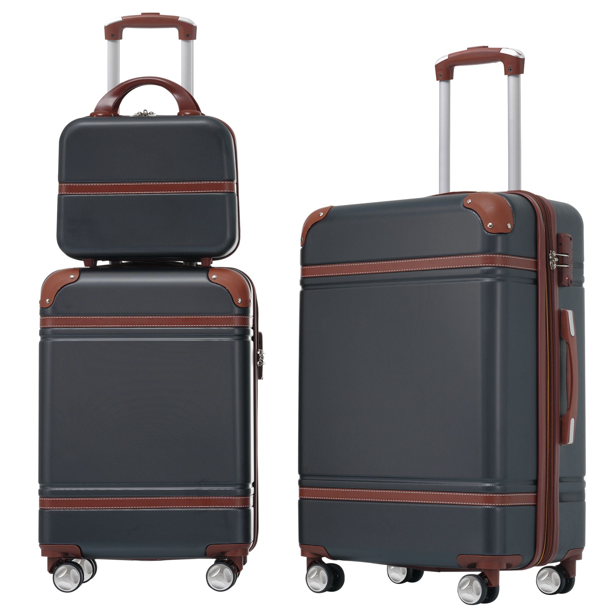 Hardshell Luggage Sets 3 Pieces 20"+24" Luggages and Cosmetic Case Spinner Suitcase with TSA Lock Lightweight,Black - Energize Trek