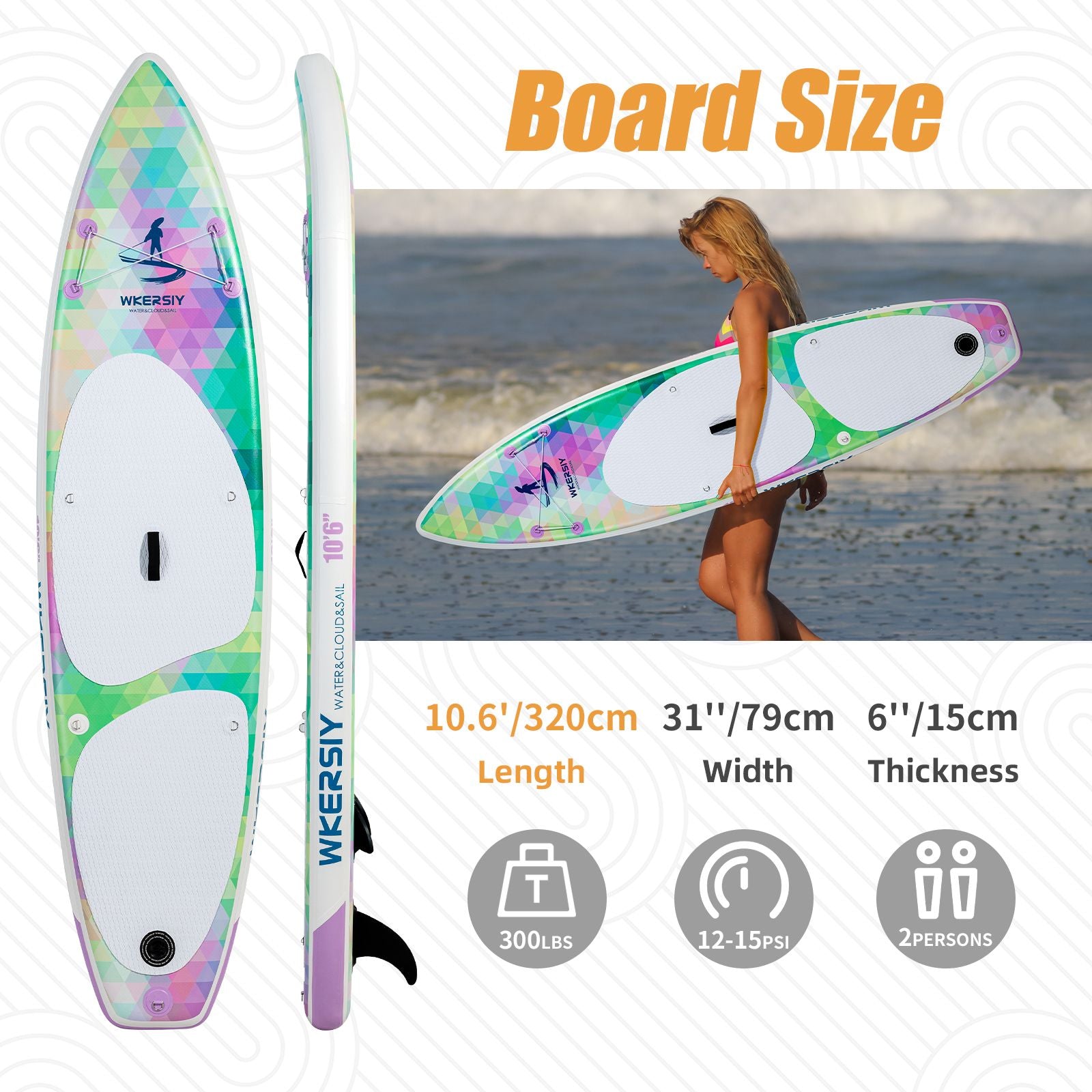 inflatable paddle board 10'6 including sup paddle, paddleboard backpack, pump, leash - Energize Trek