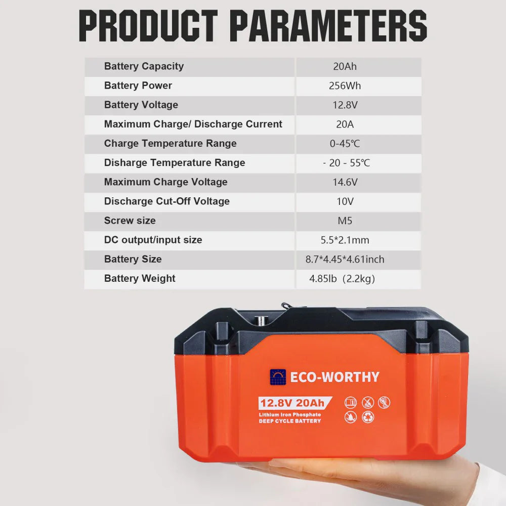 12V 20Ah Portable LiFePO4 Deep Cycle Rechargeable Battery - Energize Trek