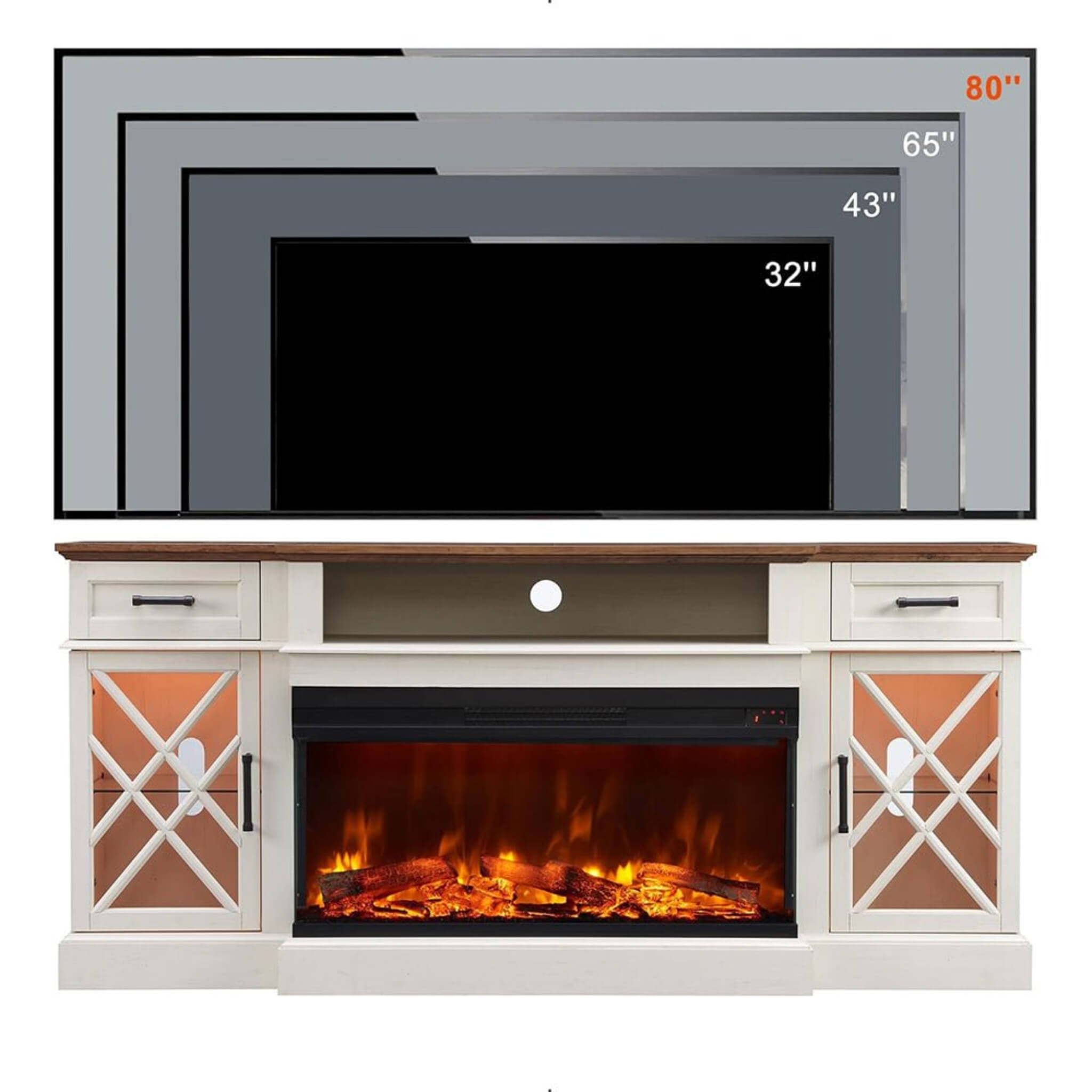 Electric Fireplace TV Stand With Glass Door Storage Cabinet, 70" (SAK58627) - Energize Trek