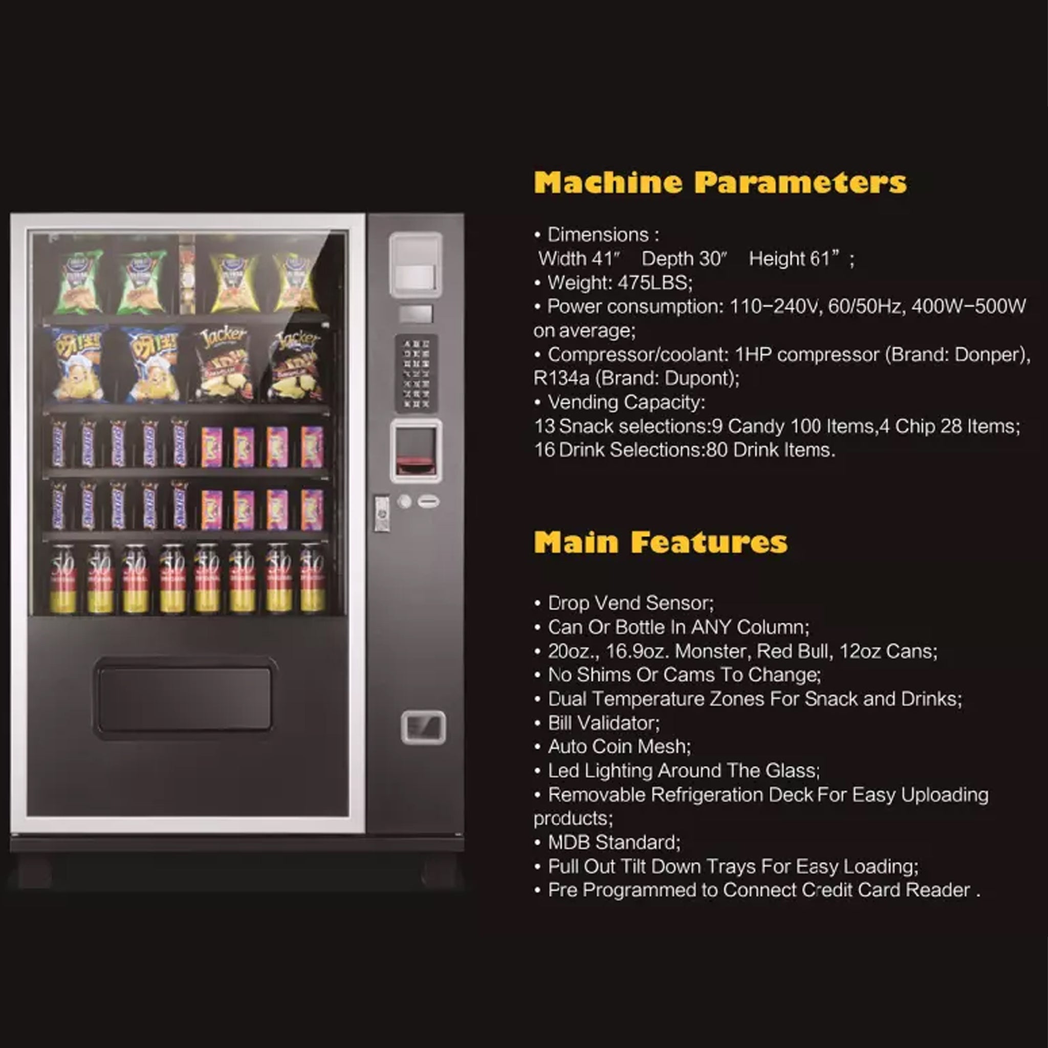 Epx 5FT Snacks And Drinks Combo Vending Machine With Dual Zone Refrigeration And Bill Acceptor [G432] (SAK76984) - Energize Trek