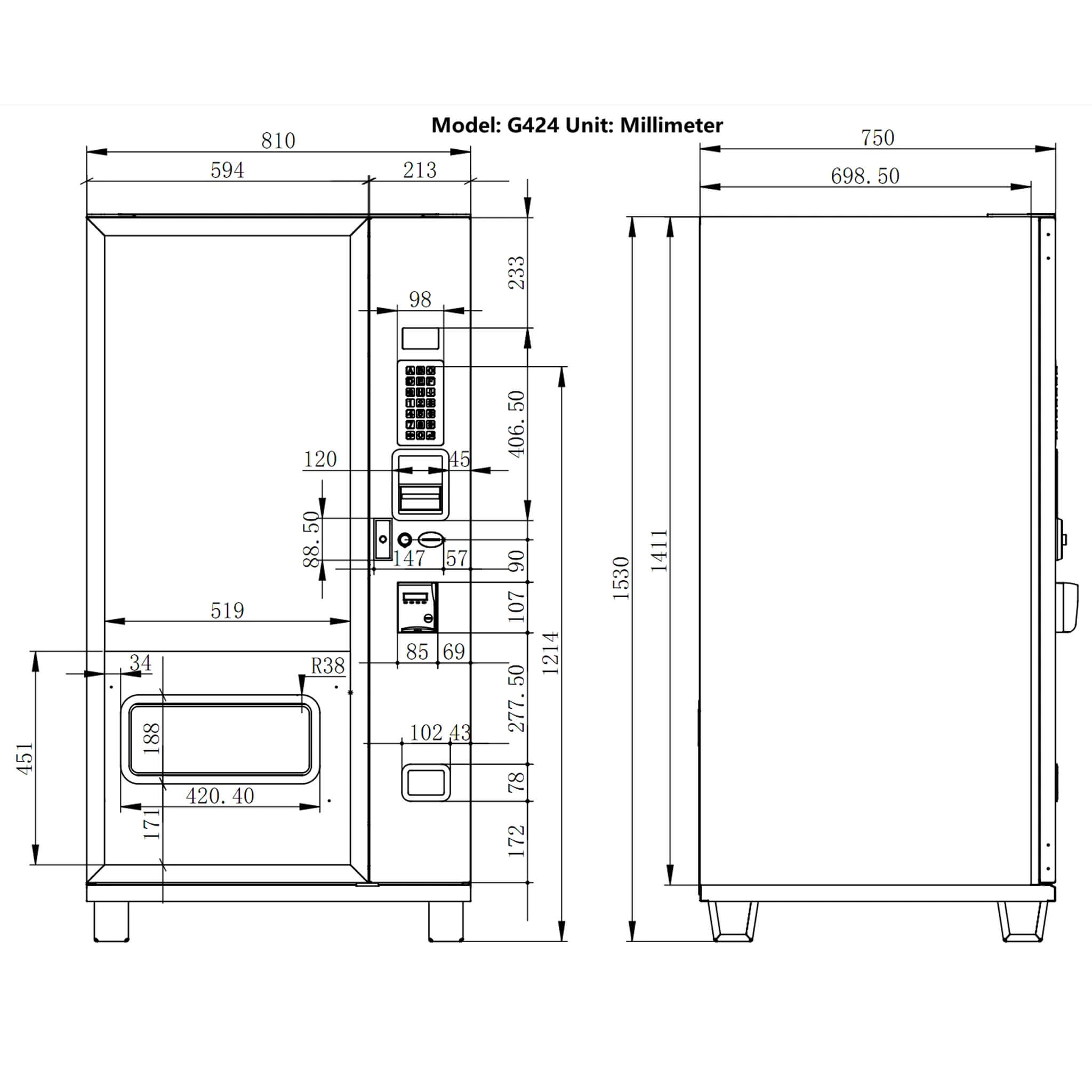 Epx 5FT Snacks And Drinks Combo Vending Machine With Refrigeration And Bill Acceptor [G424] (SAK51689) - Energize Trek