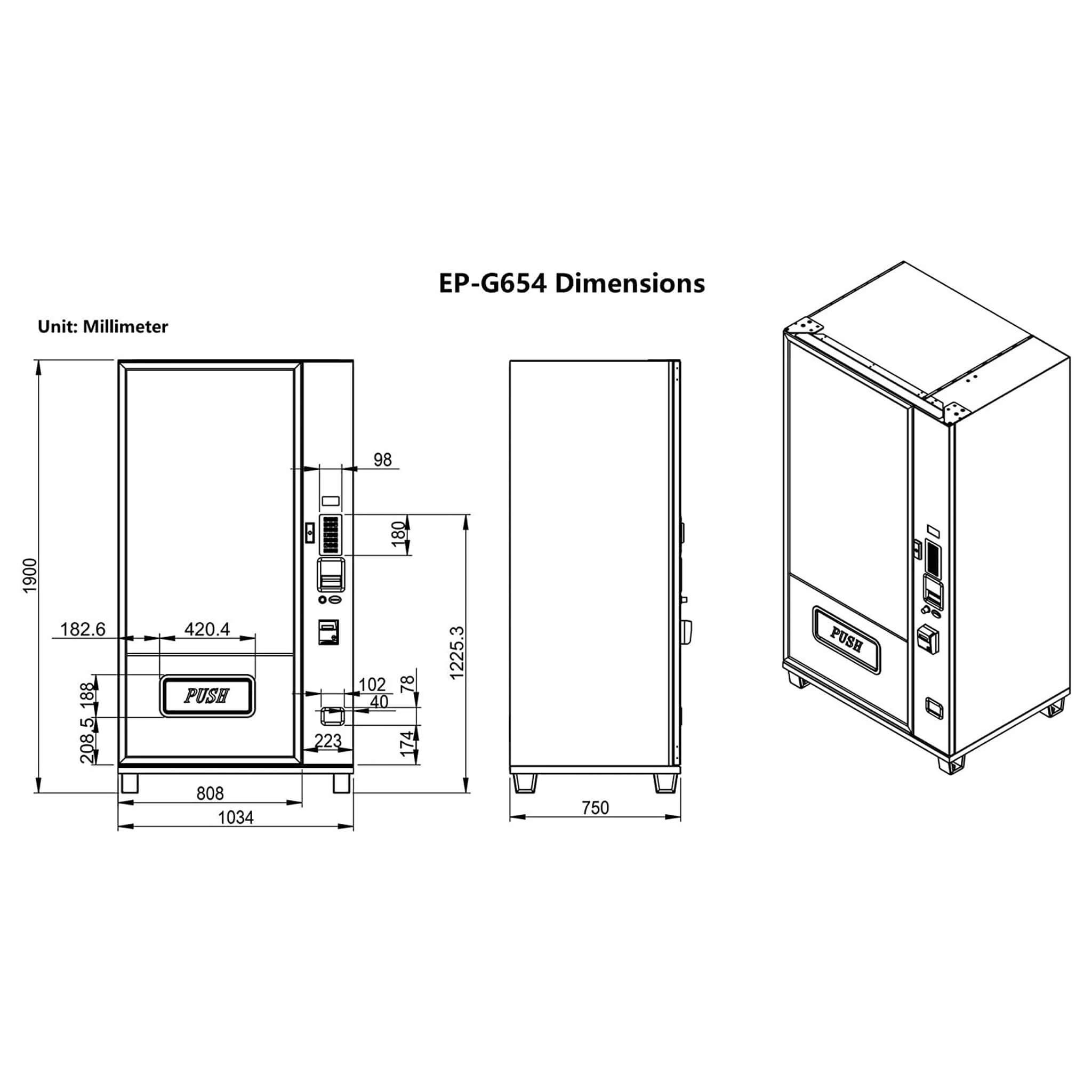 Epx Large 6FT Snacks And Drinks Combo Vending Machine With Dual Zone Refrigeration And Bill Acceptor [EP-G654] (SAK47539) - Energize Trek