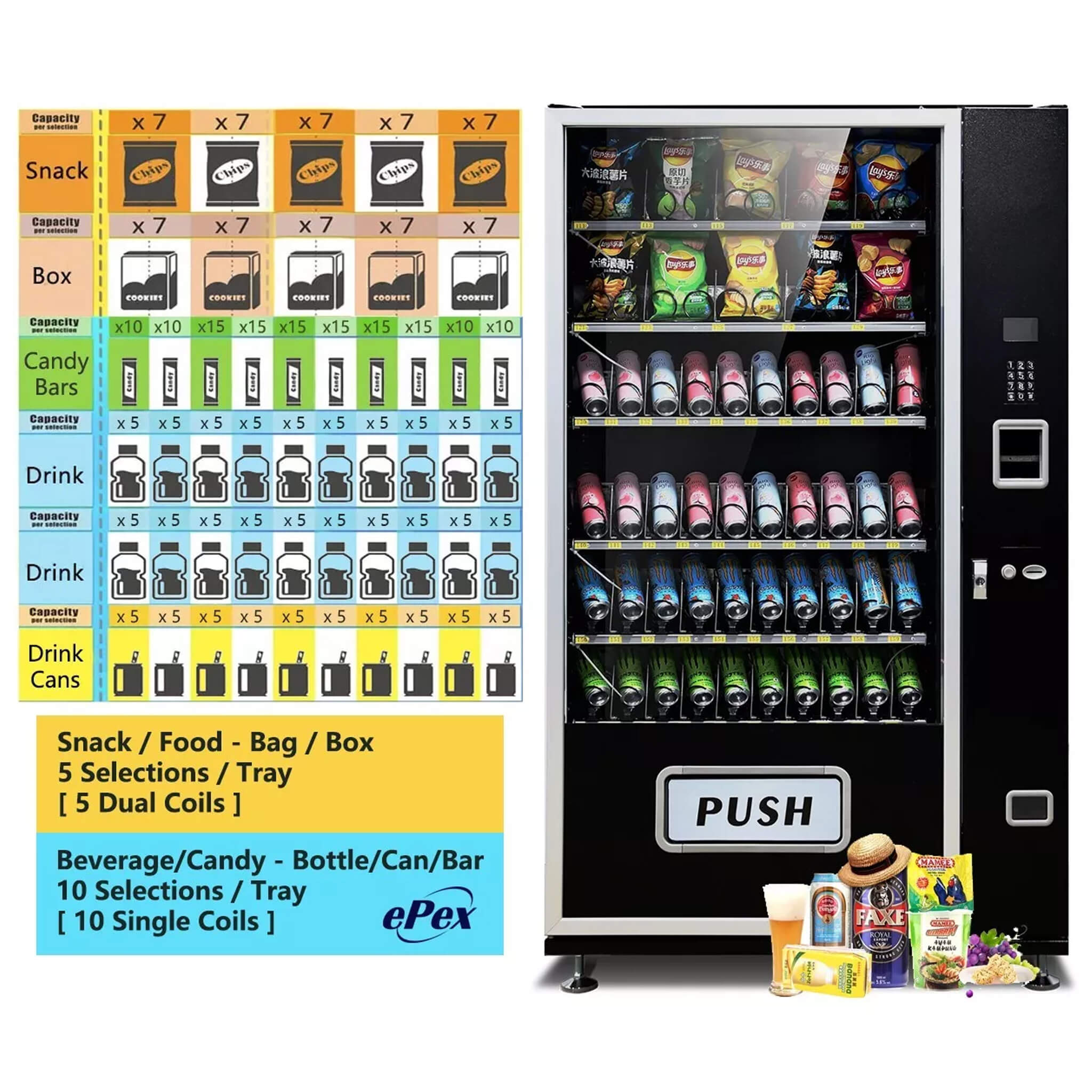 Epx Extra Large 6FT Snacks And Drinks Combo Vending Machine With Dual Zone Refrigeration And Bill Acceptor [EP-G660] (SAK12960) - Energize Trek