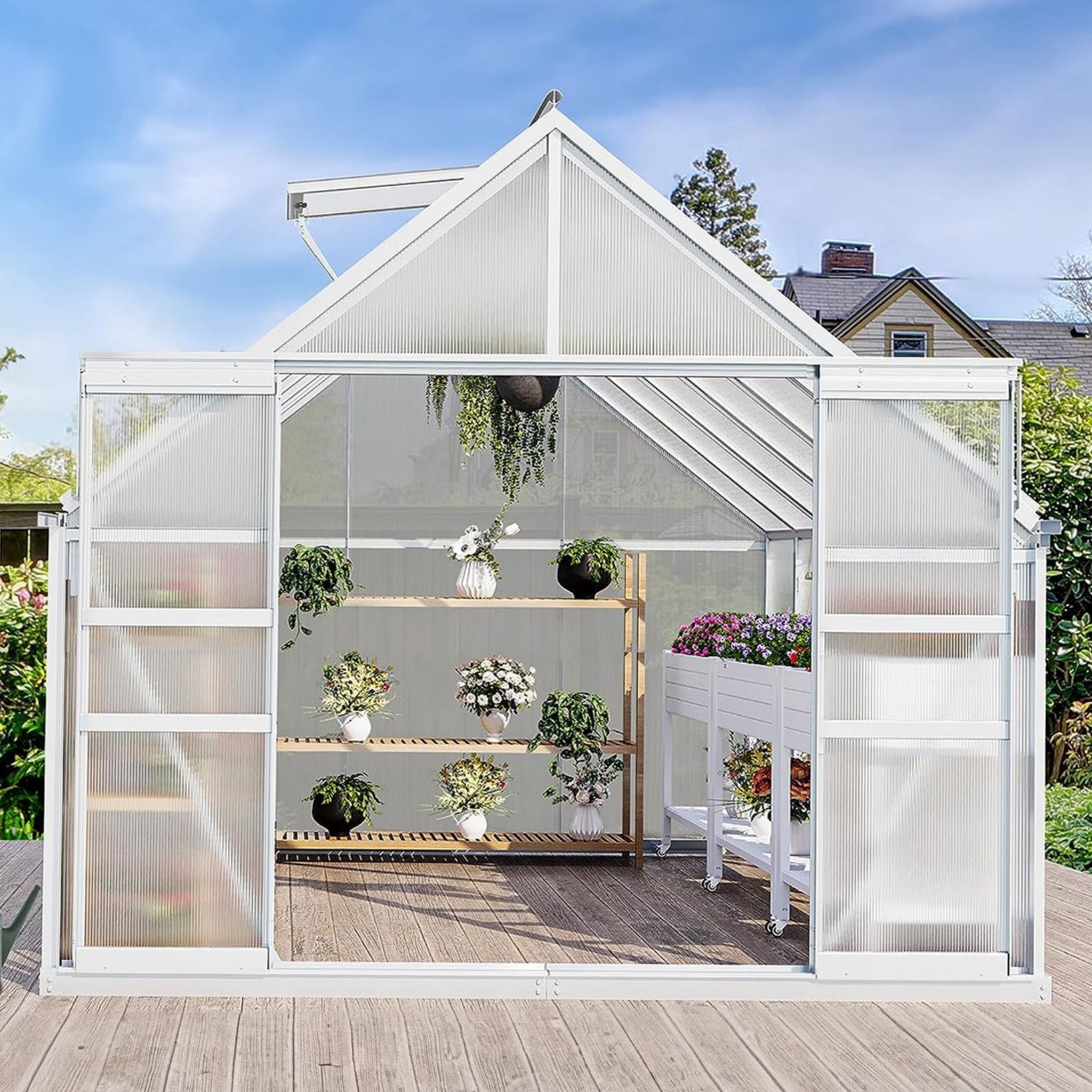 [10x12FT] Extra Large Heavy Duty Polycarbonate Aluminum Greenhouse With Sliding Doors And Vents (92574183) - Energize Trek
