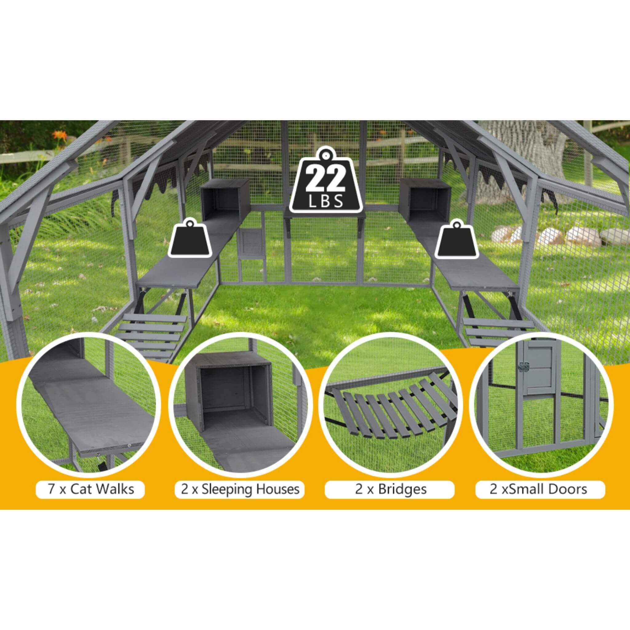 Extra Large Outdoor Cat Kitten Playpen House With Platforms, And Waterproof Cover (SAK55092) - Energize Trek