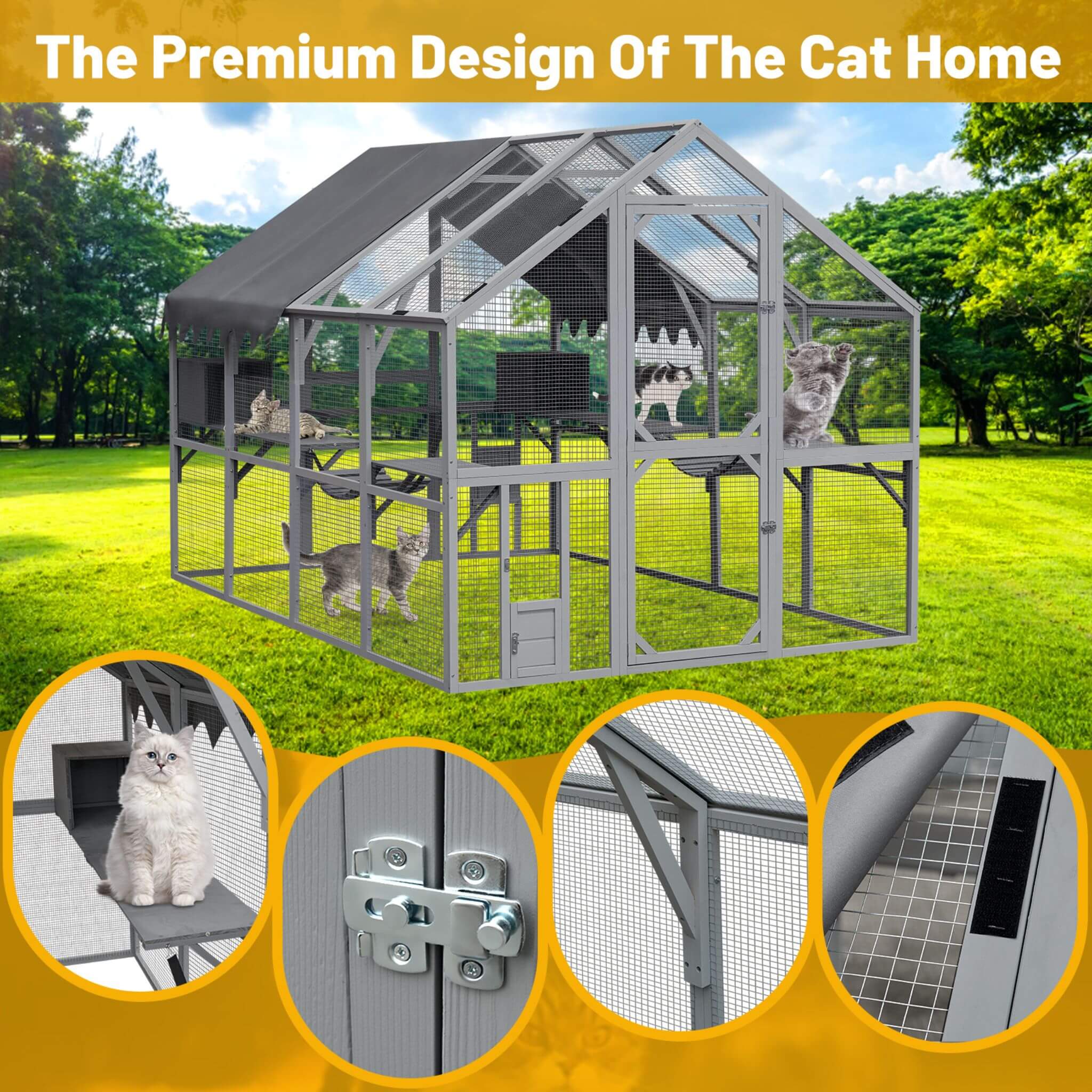 Extra Large Outdoor Cat Kitten Playpen House With Platforms, And Waterproof Cover (SAK55092) - Energize Trek