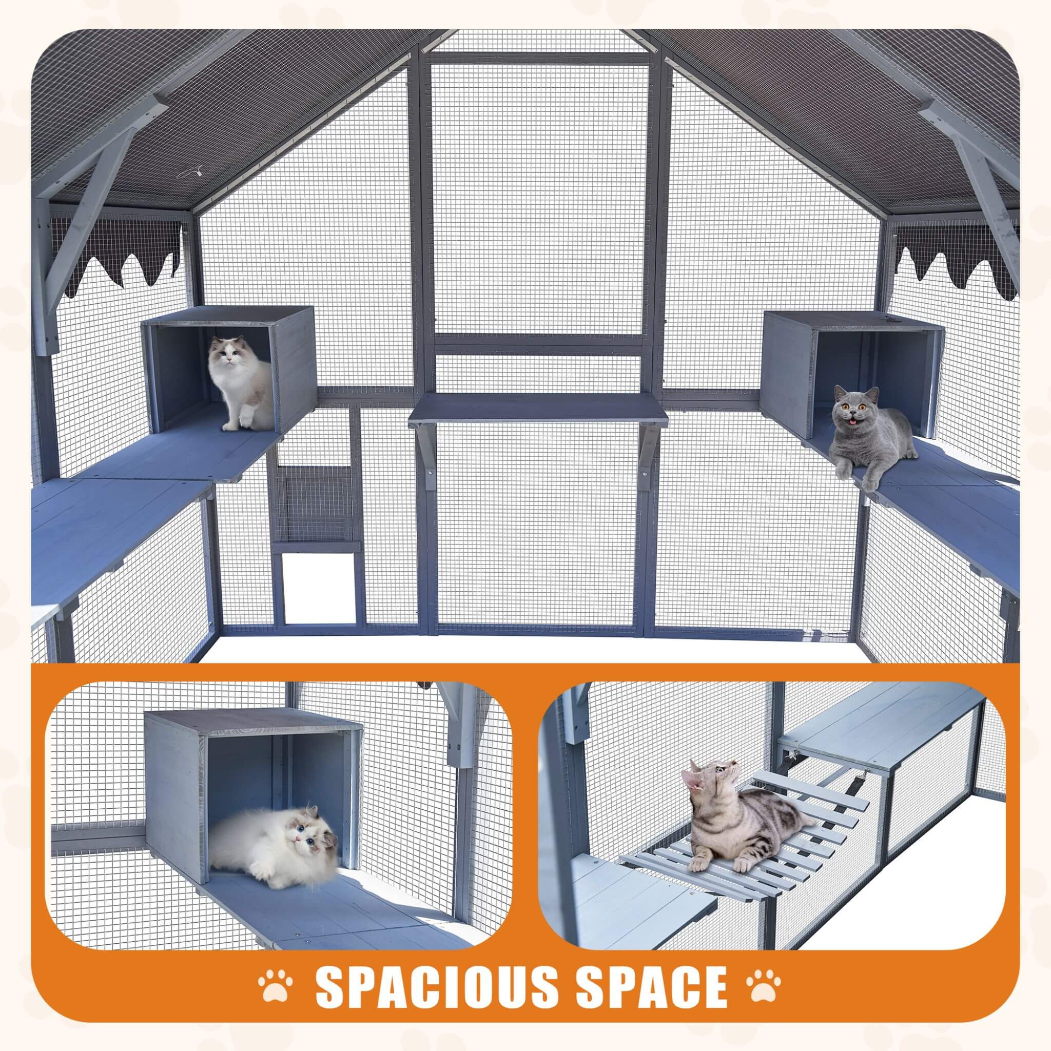 Extra Large Outdoor Cat Kitten Playpen House With Platforms, And Waterproof Cover (SAK55092) - Energize Trek