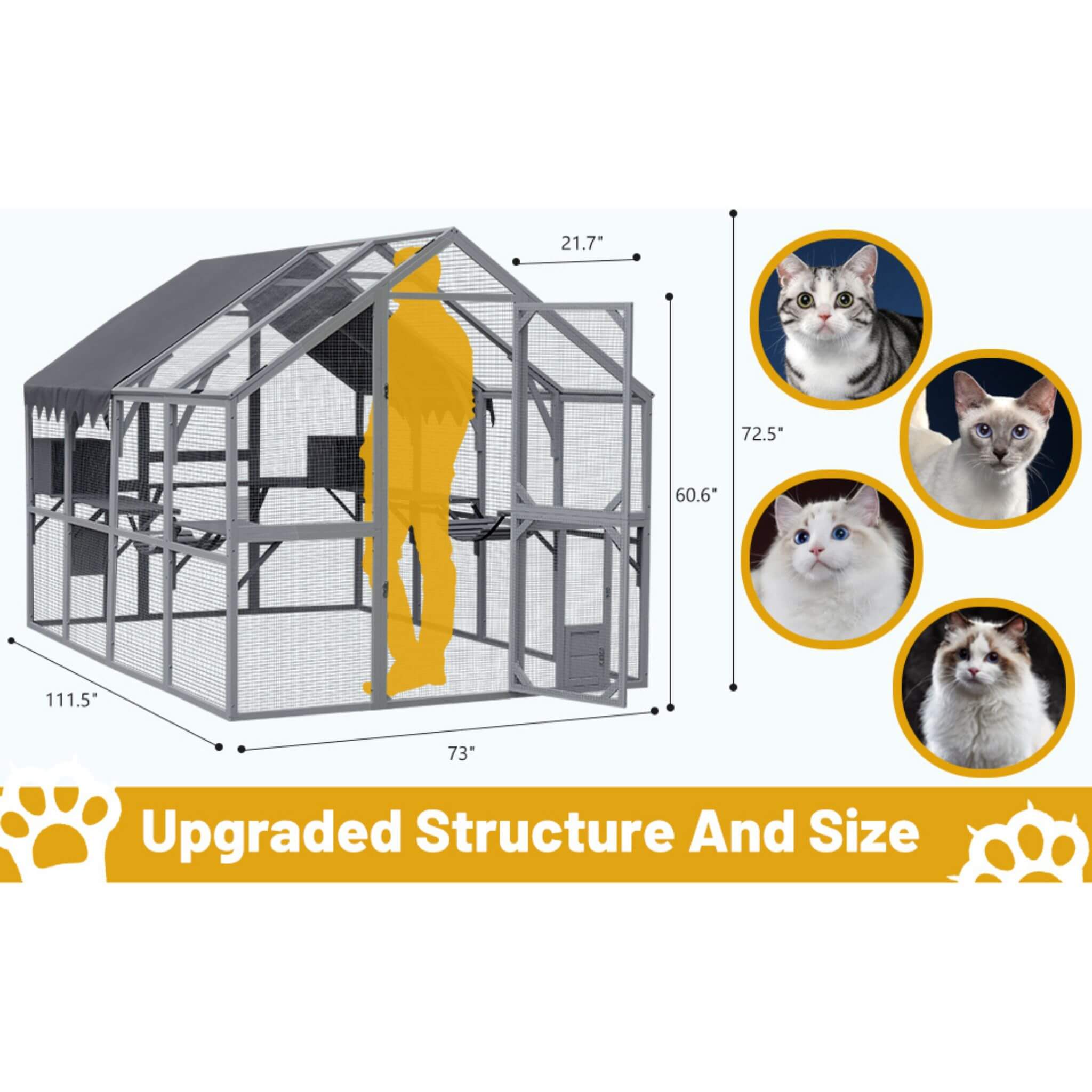 Extra Large Outdoor Cat Kitten Playpen House With Platforms, And Waterproof Cover (SAK55092) - Energize Trek