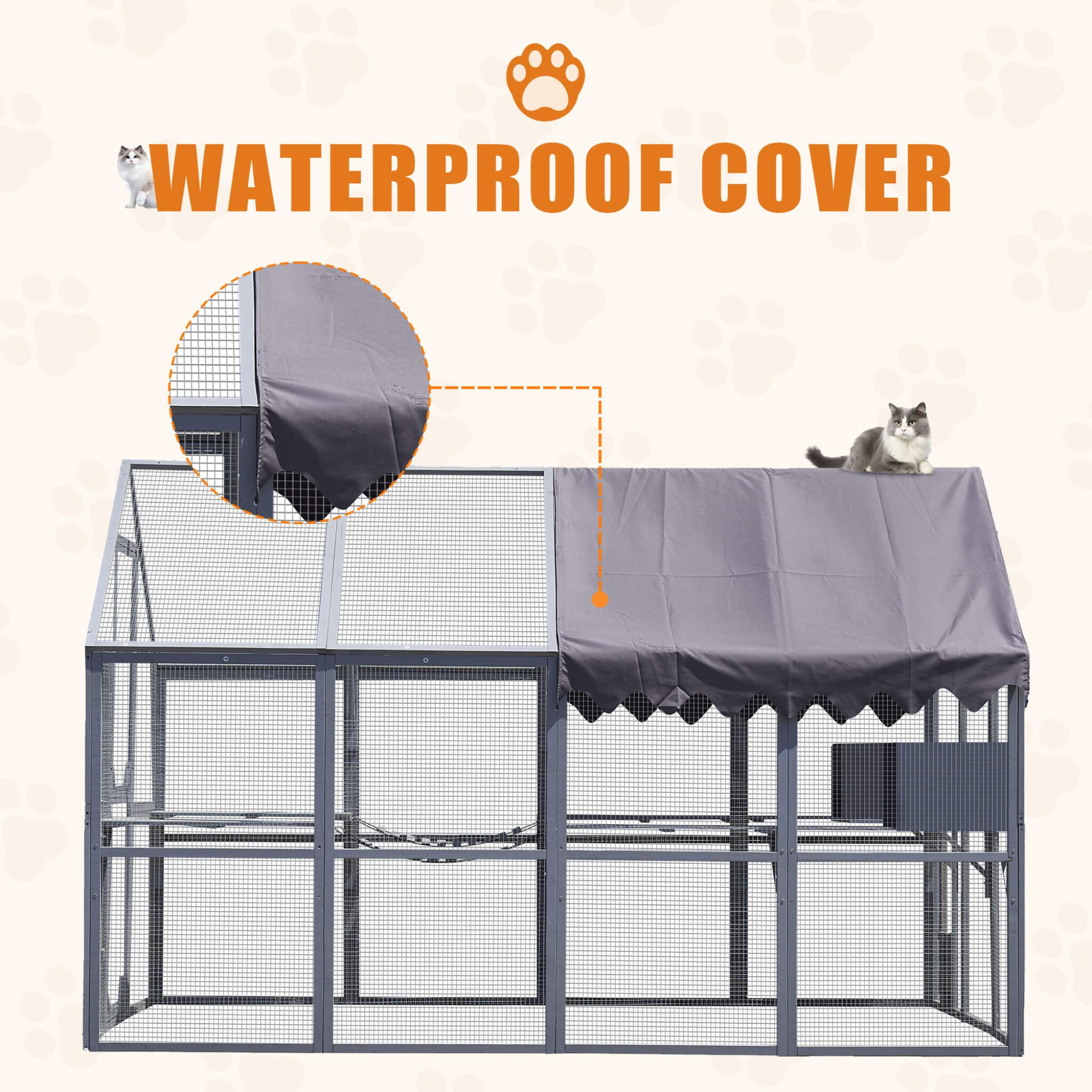 Extra Large Outdoor Cat Kitten Playpen House With Platforms, And Waterproof Cover (SAK55092) - Energize Trek