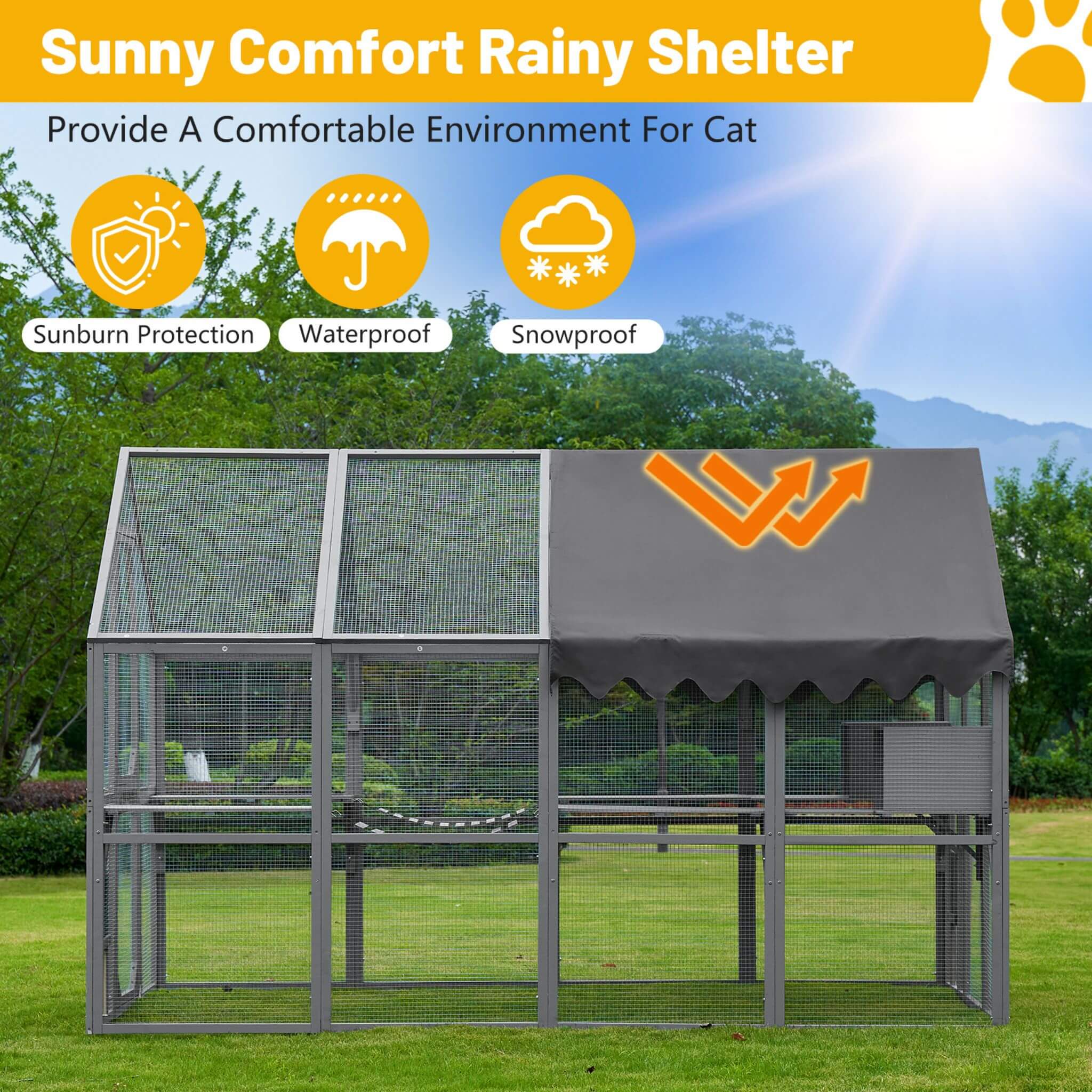 Extra Large Outdoor Cat Kitten Playpen House With Platforms, And Waterproof Cover (SAK55092) - Energize Trek