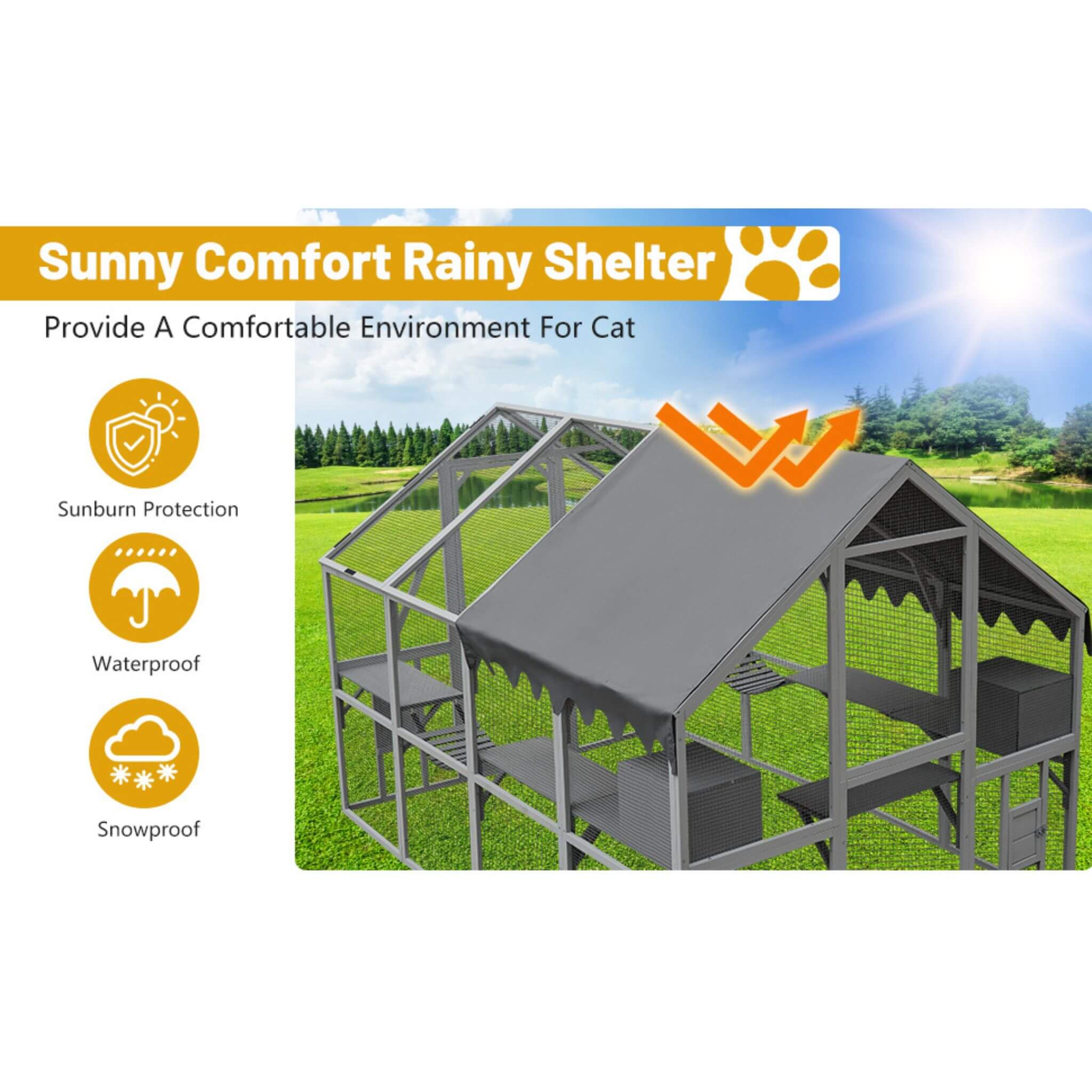 Extra Large Outdoor Cat Kitten Playpen House With Platforms, And Waterproof Cover (SAK55092) - Energize Trek