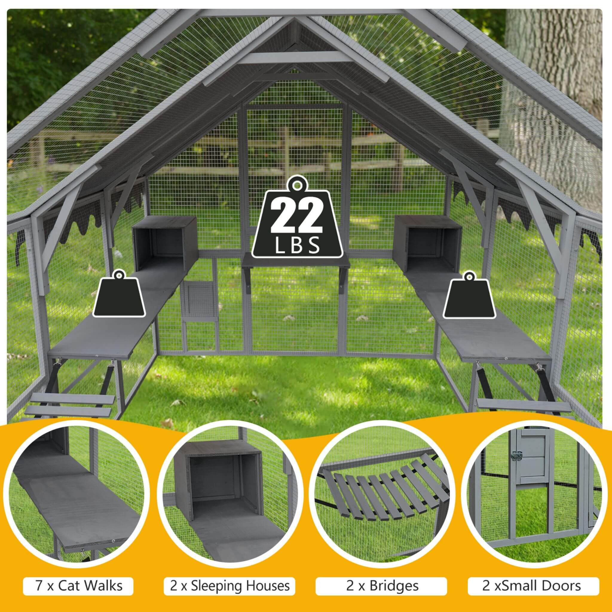 Extra Large Outdoor Cat Kitten Playpen House With Platforms, And Waterproof Cover (SAK55092) - Energize Trek