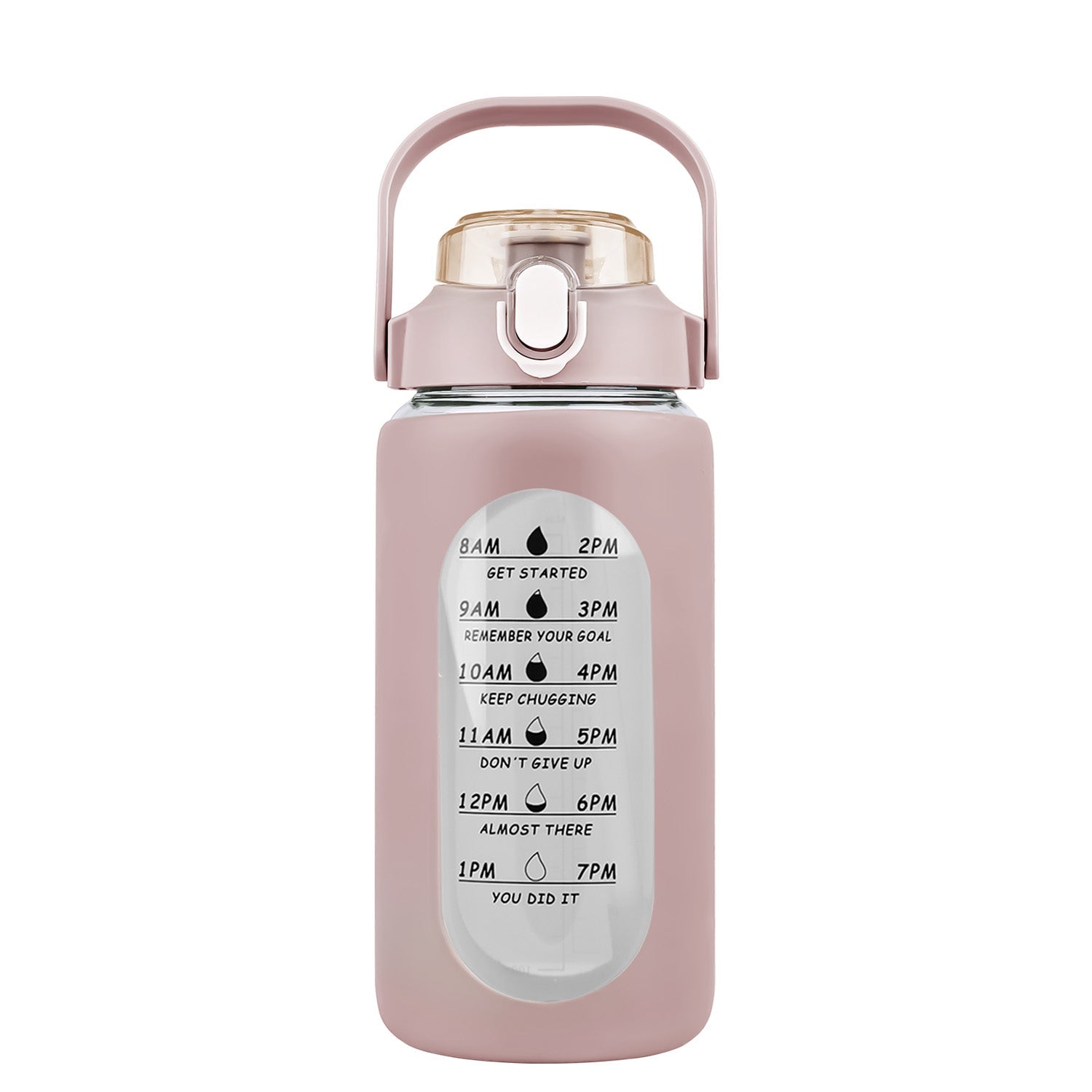 34Oz Glass Water Bottle Sports Water Bottle Motivational Water Bottle Water Intake Tracker Bottle with Straw Time Marker Silicone Sleeve Handle for Gy